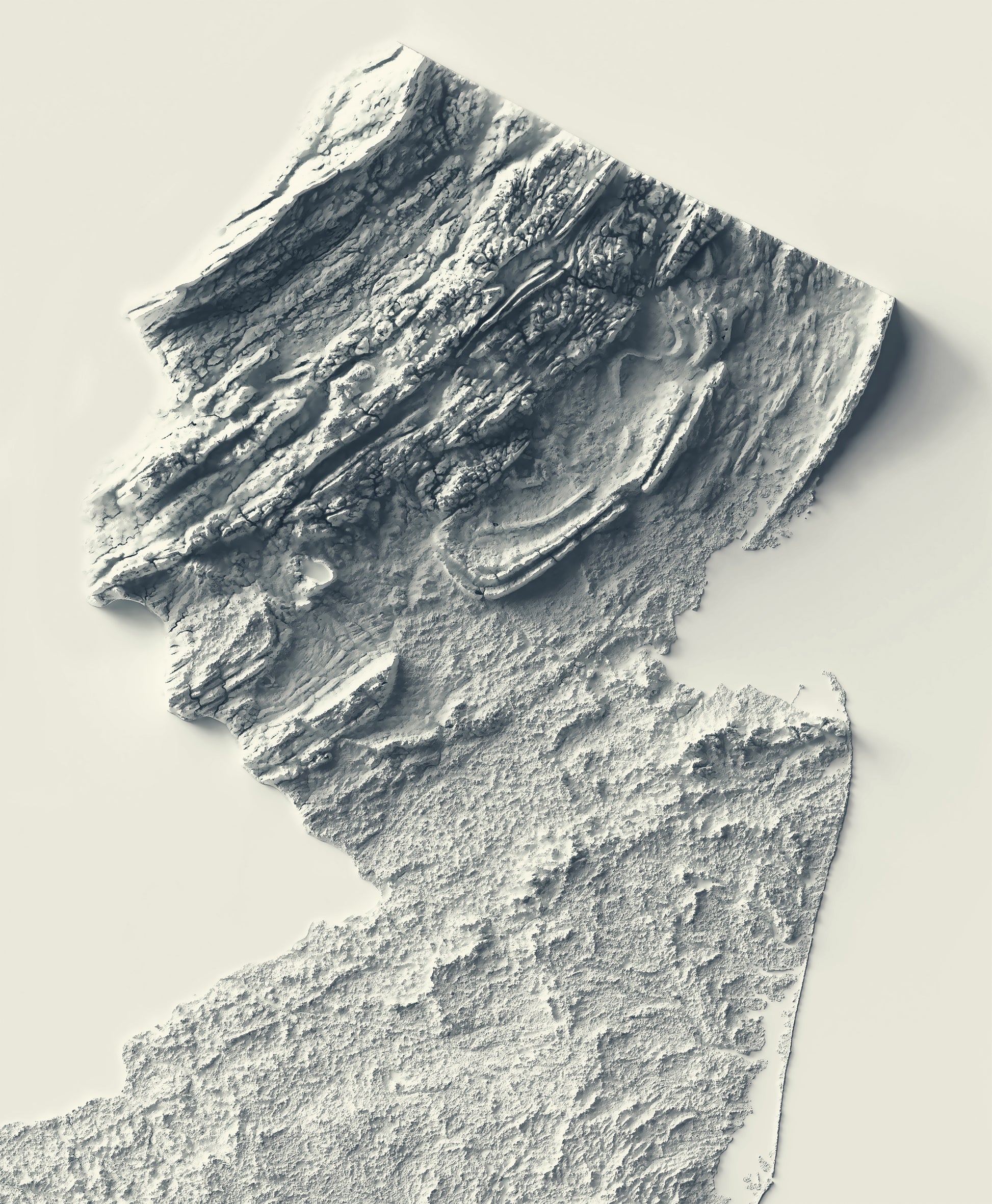 Detailed close-up of a vintage New Jersey (USA) relief map, showcasing textured topography and geographic contours