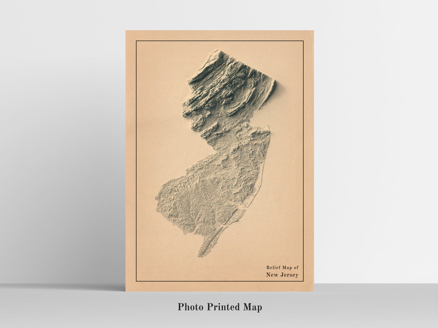 New Jersey (USA) Shaded relief map print, highlighting topography. Ideal for home decor and geography lovers