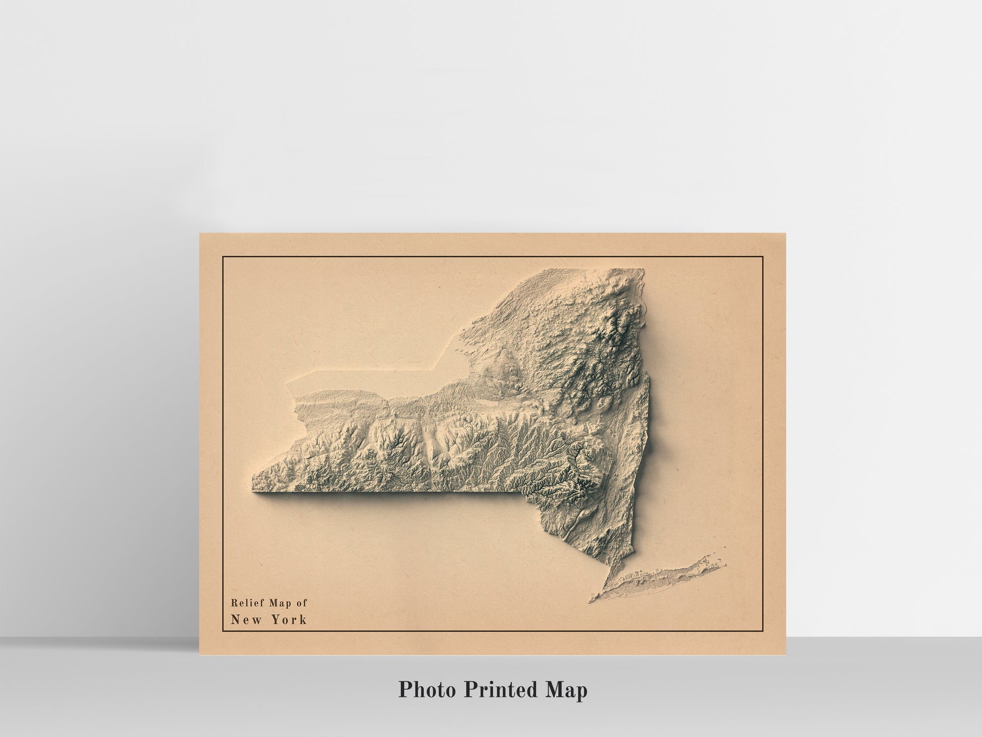 New York State Shaded relief map print, highlighting topography. Ideal for home decor and geography lovers