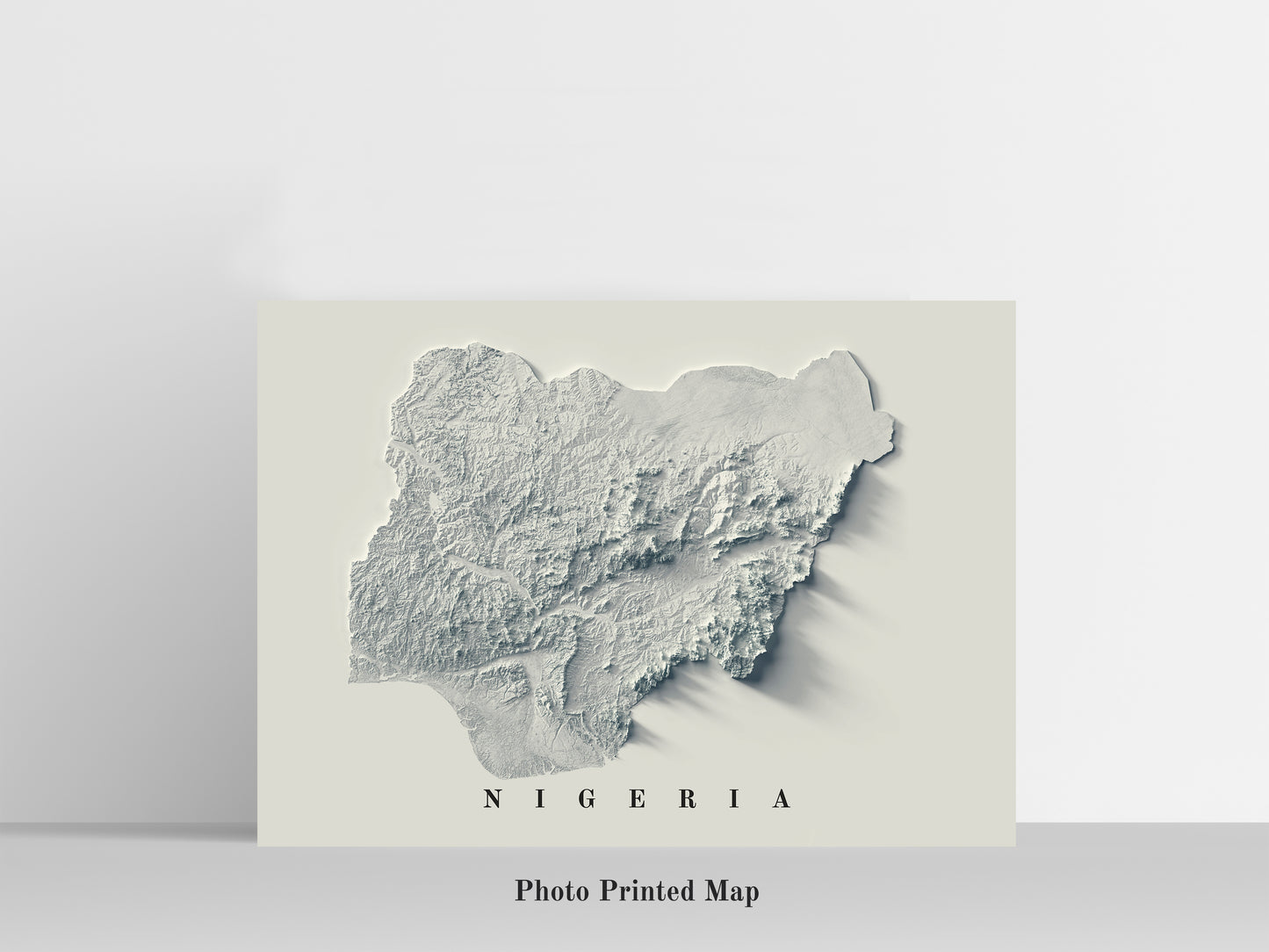Nigeria Shaded relief map print, highlighting topography. Ideal for home decor and geography lovers