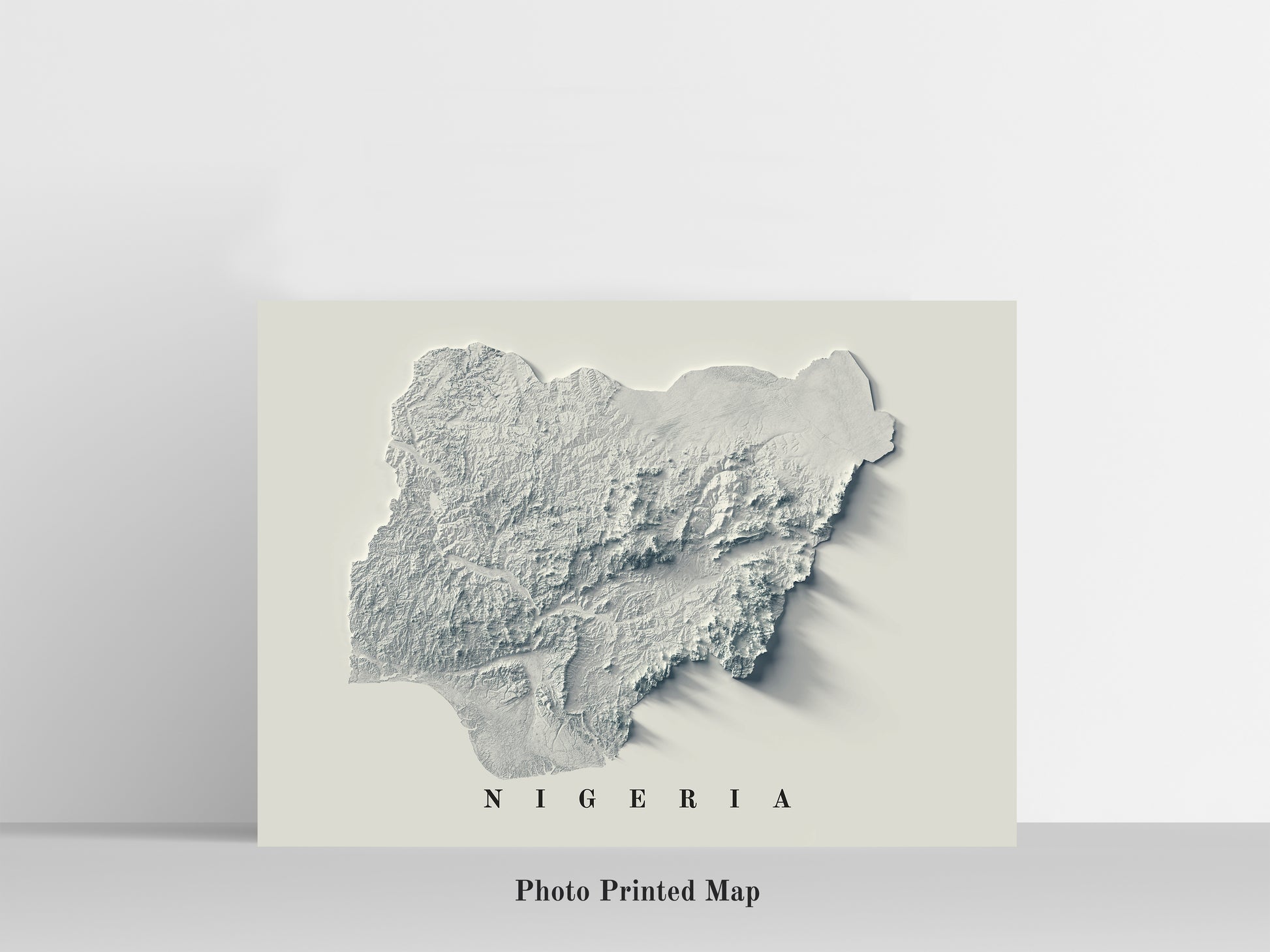 Nigeria Shaded relief map print, highlighting topography. Ideal for home decor and geography lovers
