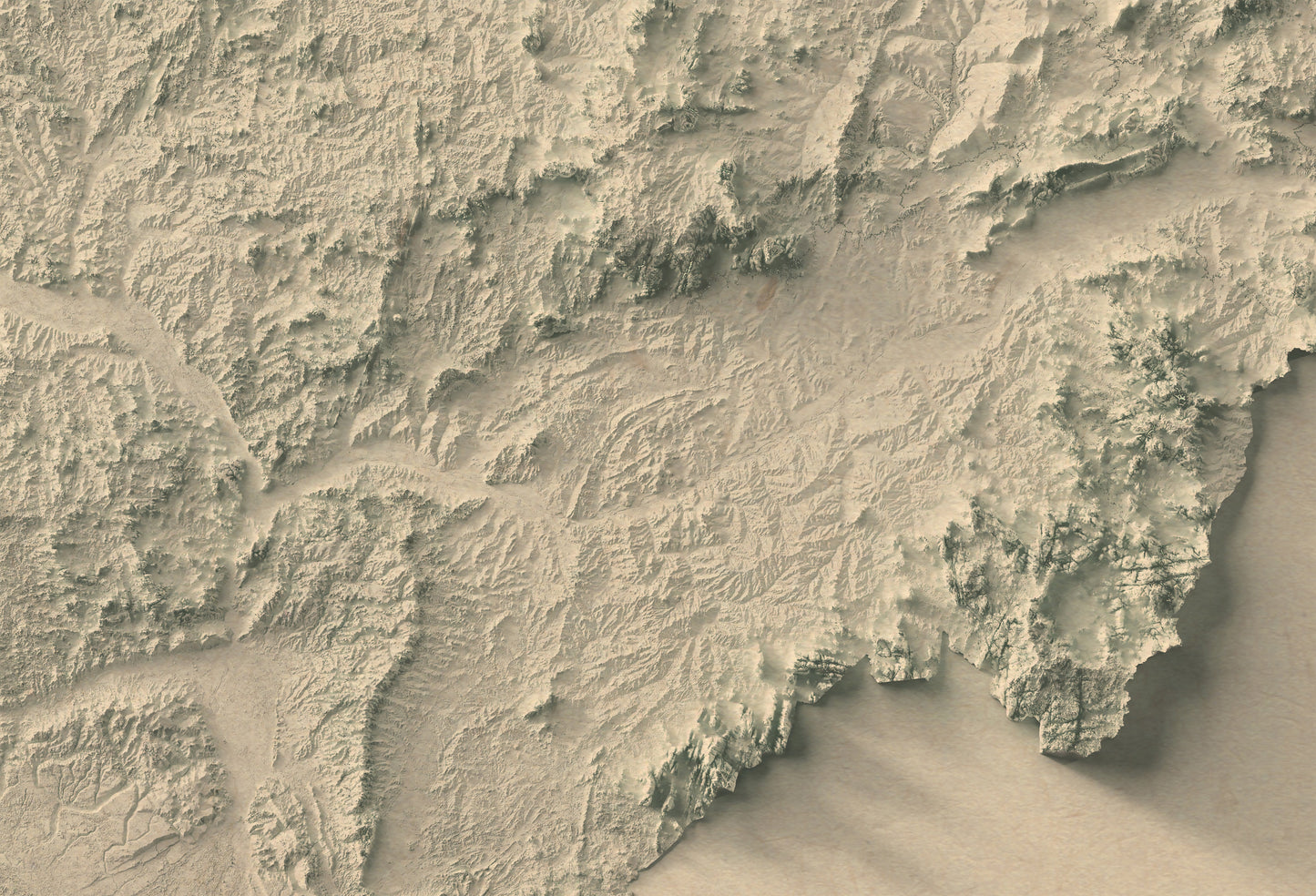 Detailed close-up of a vintage Nigeria relief map, showcasing textured topography and geographic contours