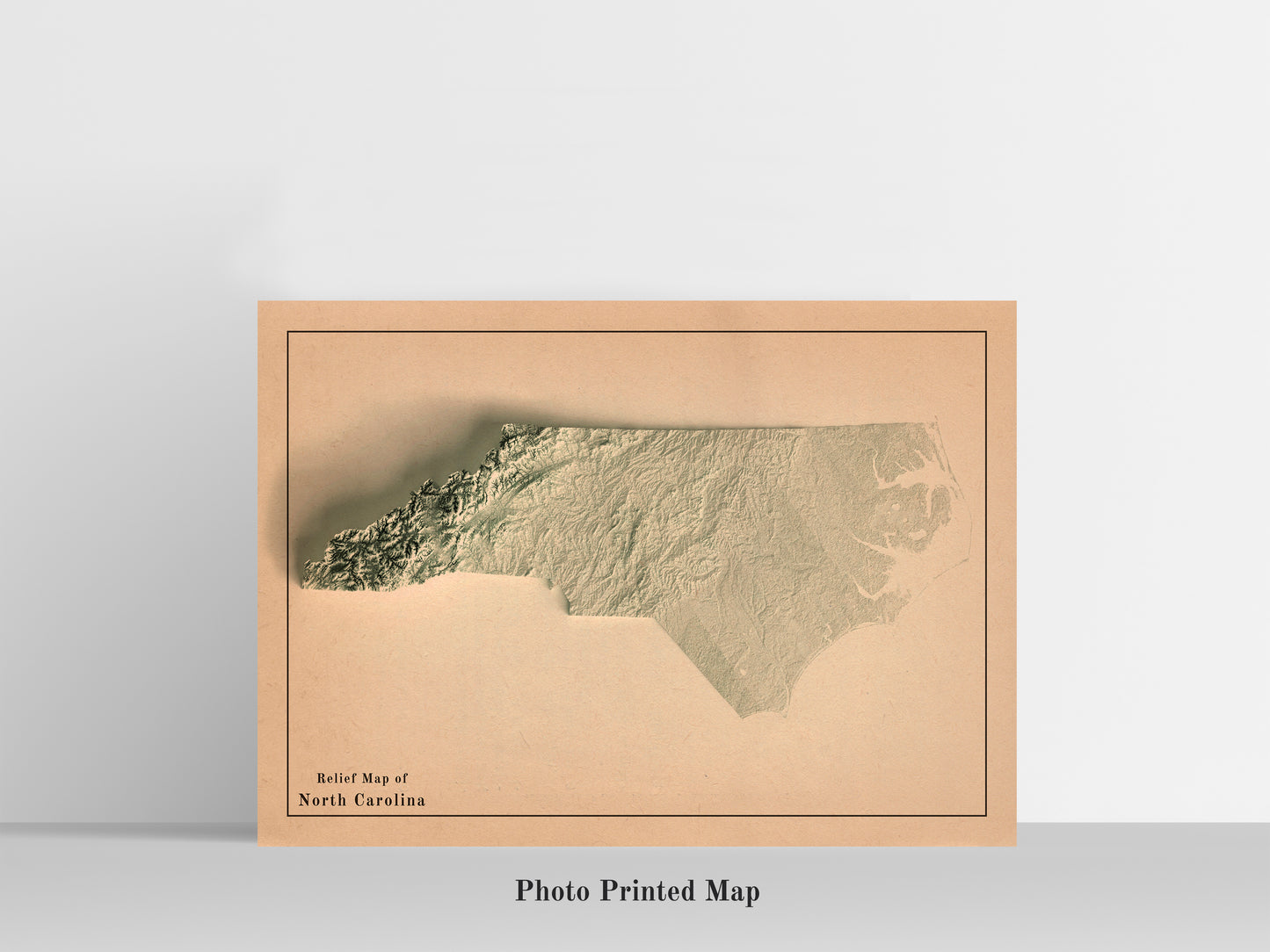 North Carolina (USA) Shaded relief map print, highlighting topography. Ideal for home decor and geography lovers