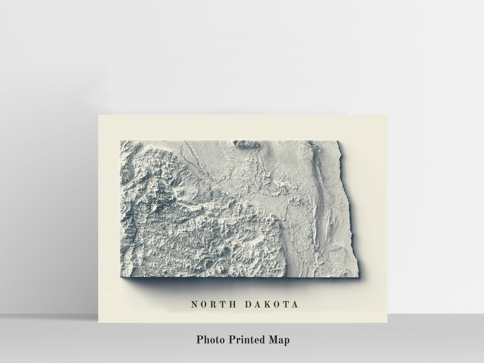 North Dakota (USA) Shaded relief map print, highlighting topography. Ideal for home decor and geography lovers
