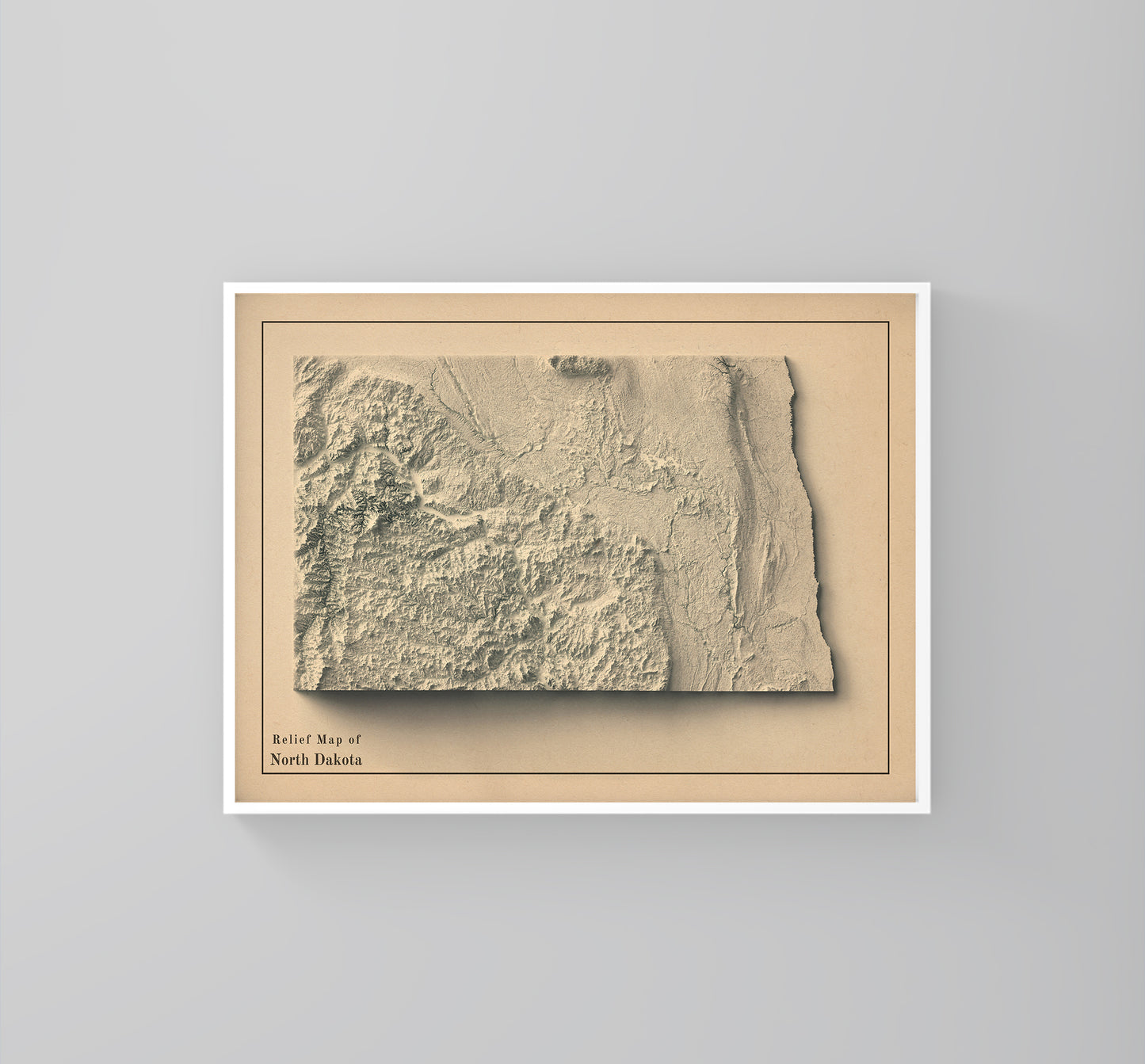 vintage shaded relief map of North Dakota