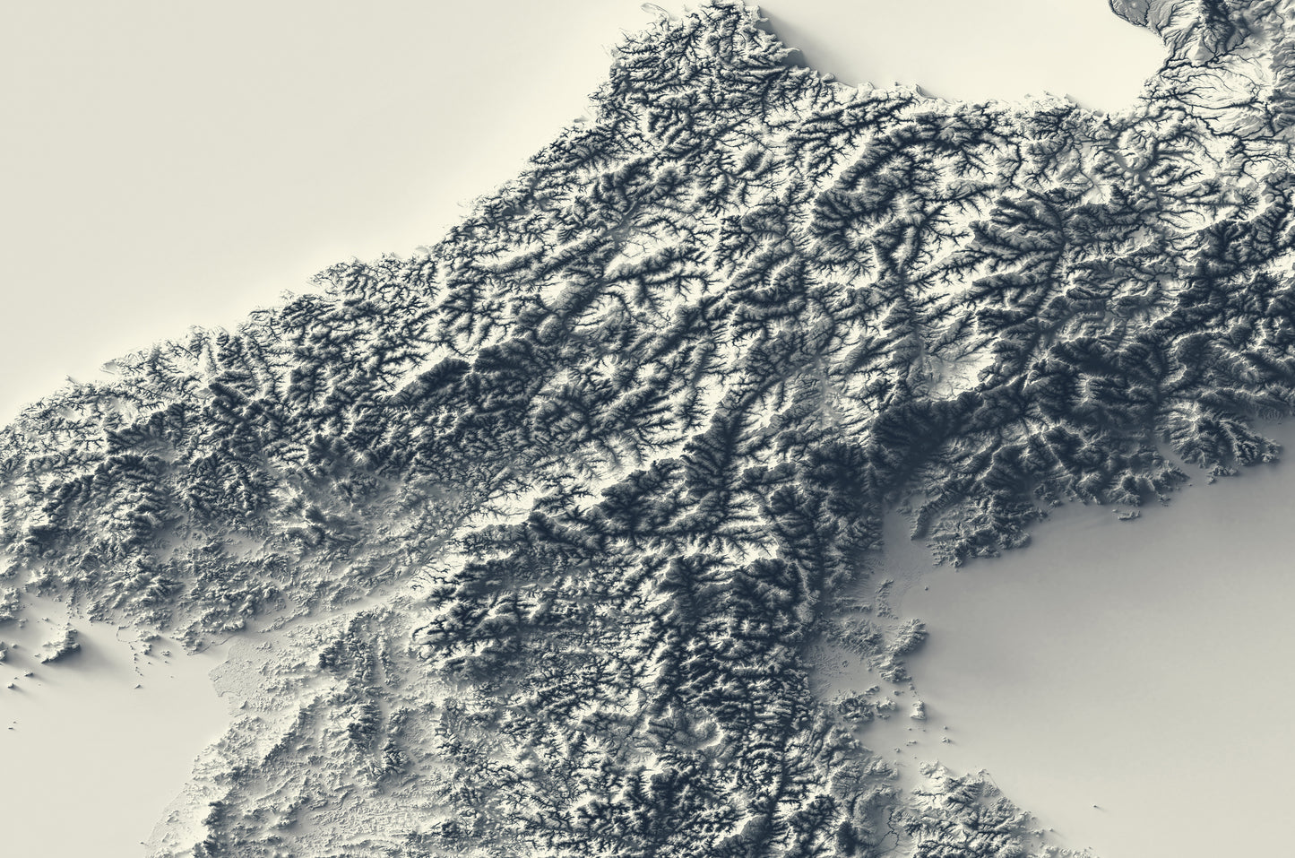 Detailed close-up of a vintage North Korea relief map, showcasing textured topography and geographic contours