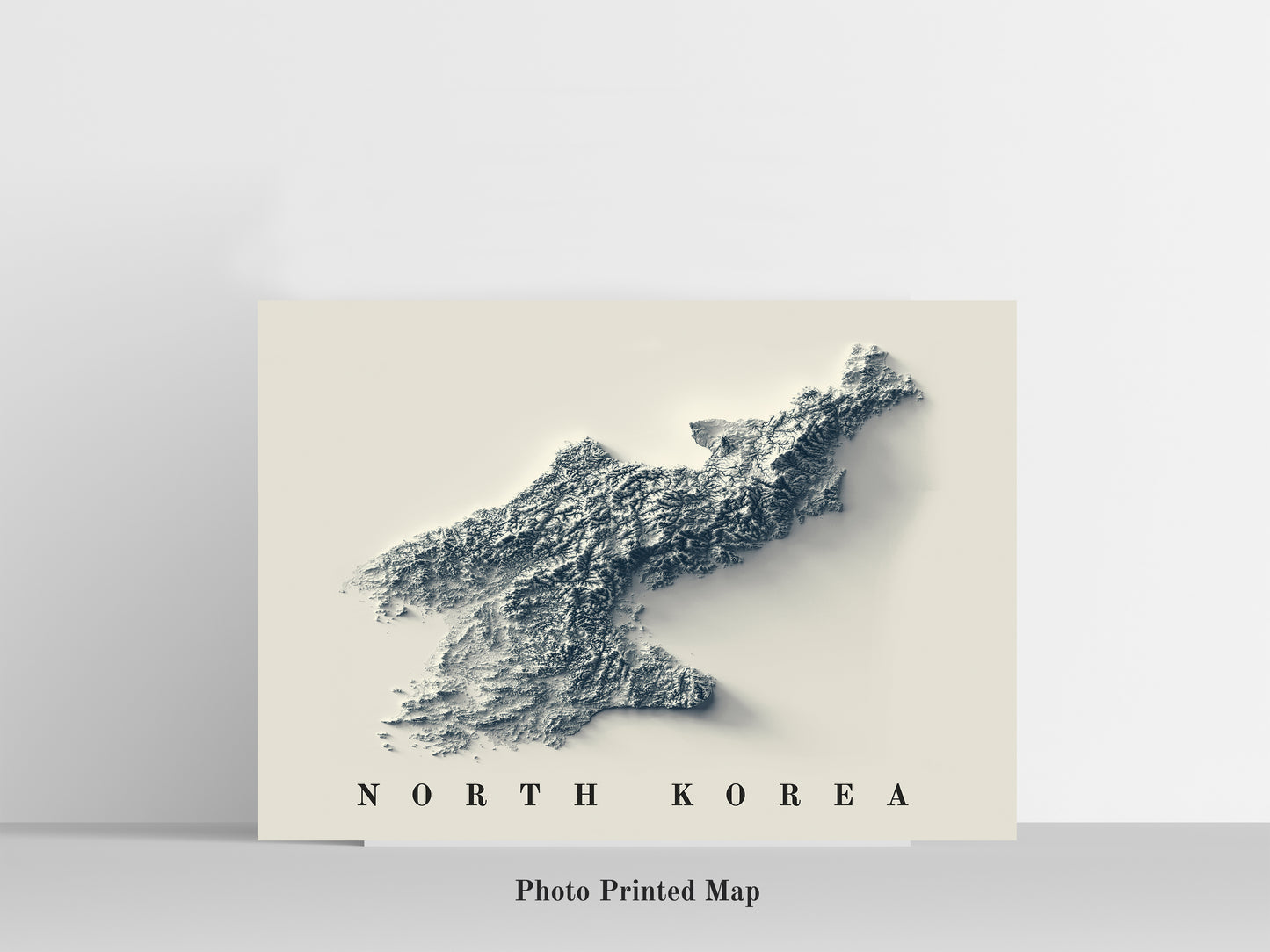 North Korea Shaded relief map print, highlighting topography. Ideal for home decor and geography lovers