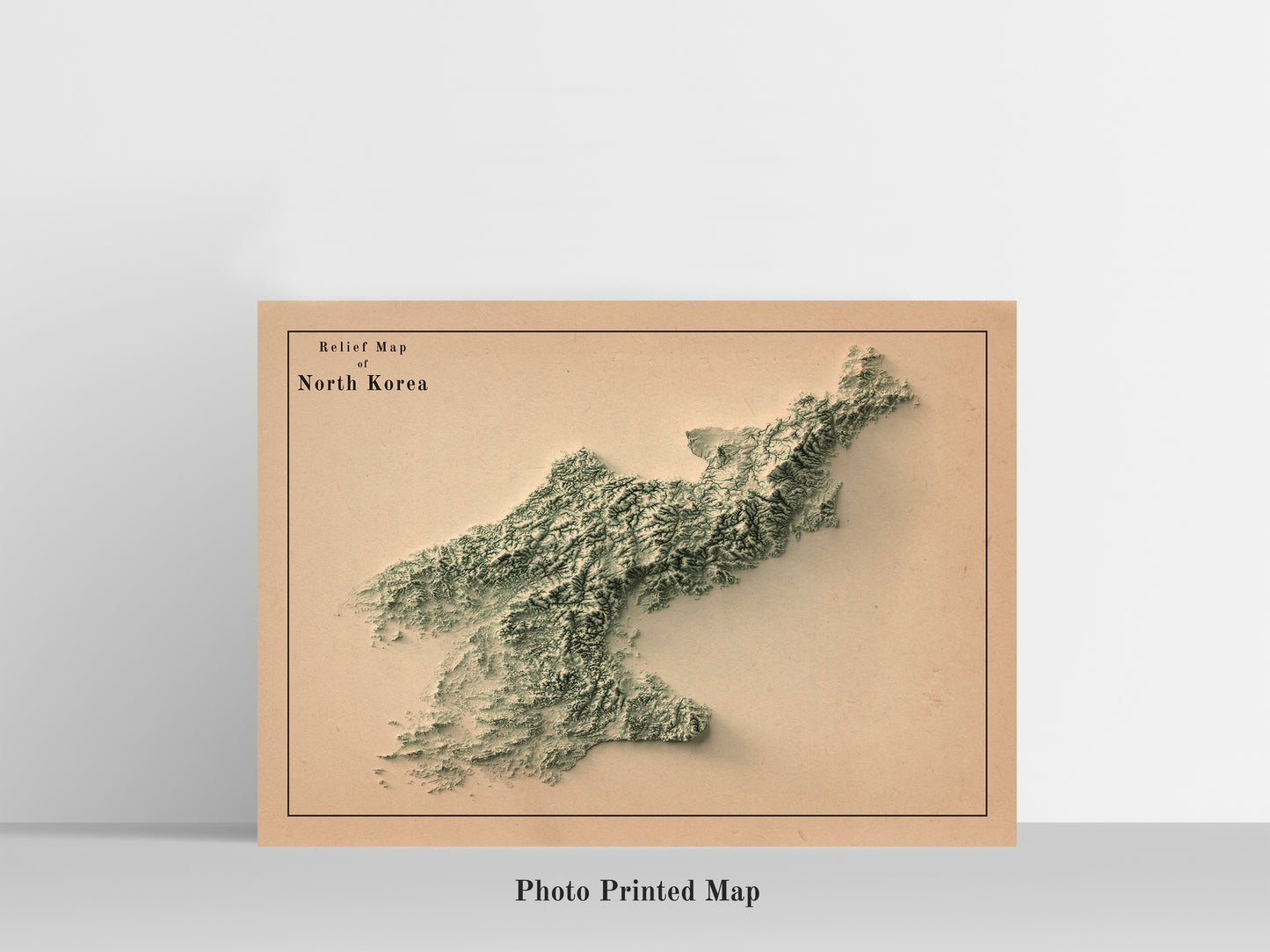 North Korea Shaded relief map print, highlighting topography. Ideal for home decor and geography lovers
