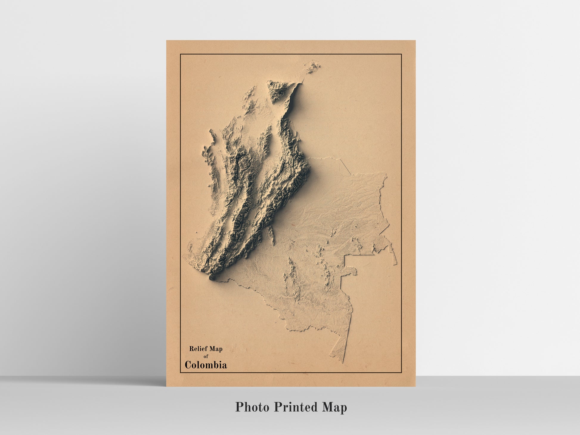 Colombia Shaded relief map print, highlighting topography. Ideal for home decor and geography lovers