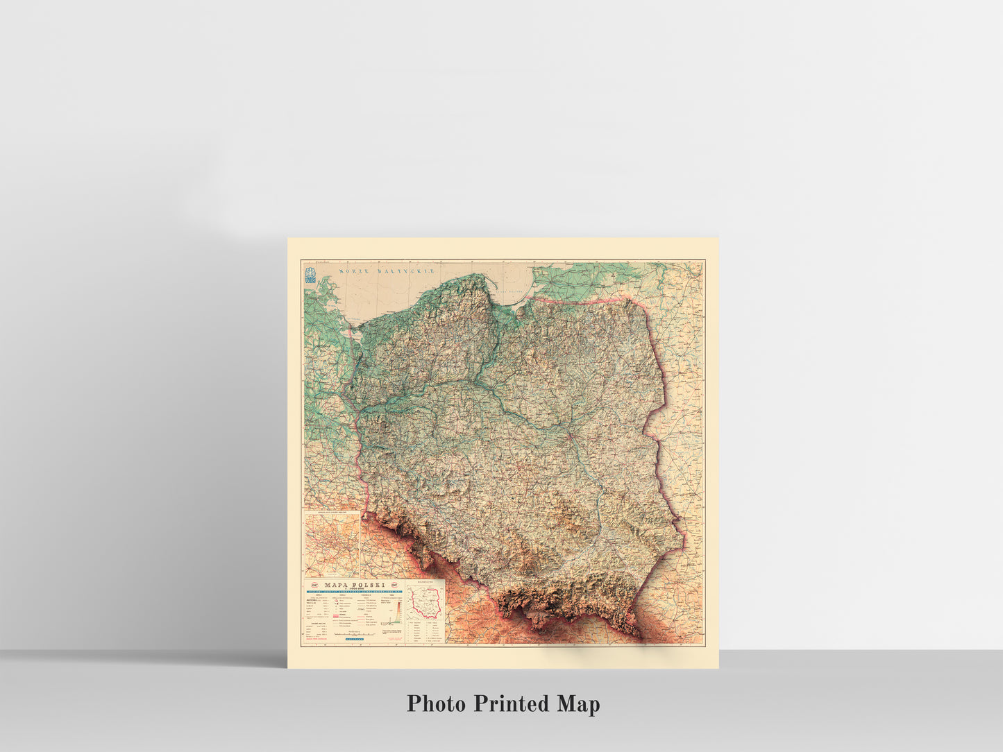 Poland Shaded relief map print, highlighting topography. Ideal for home decor and geography lovers