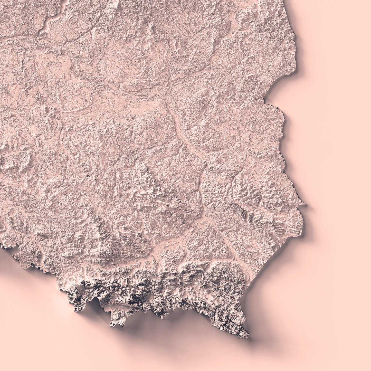 Detailed close-up of a Poland relief map, showcasing textured topography and geographic contours