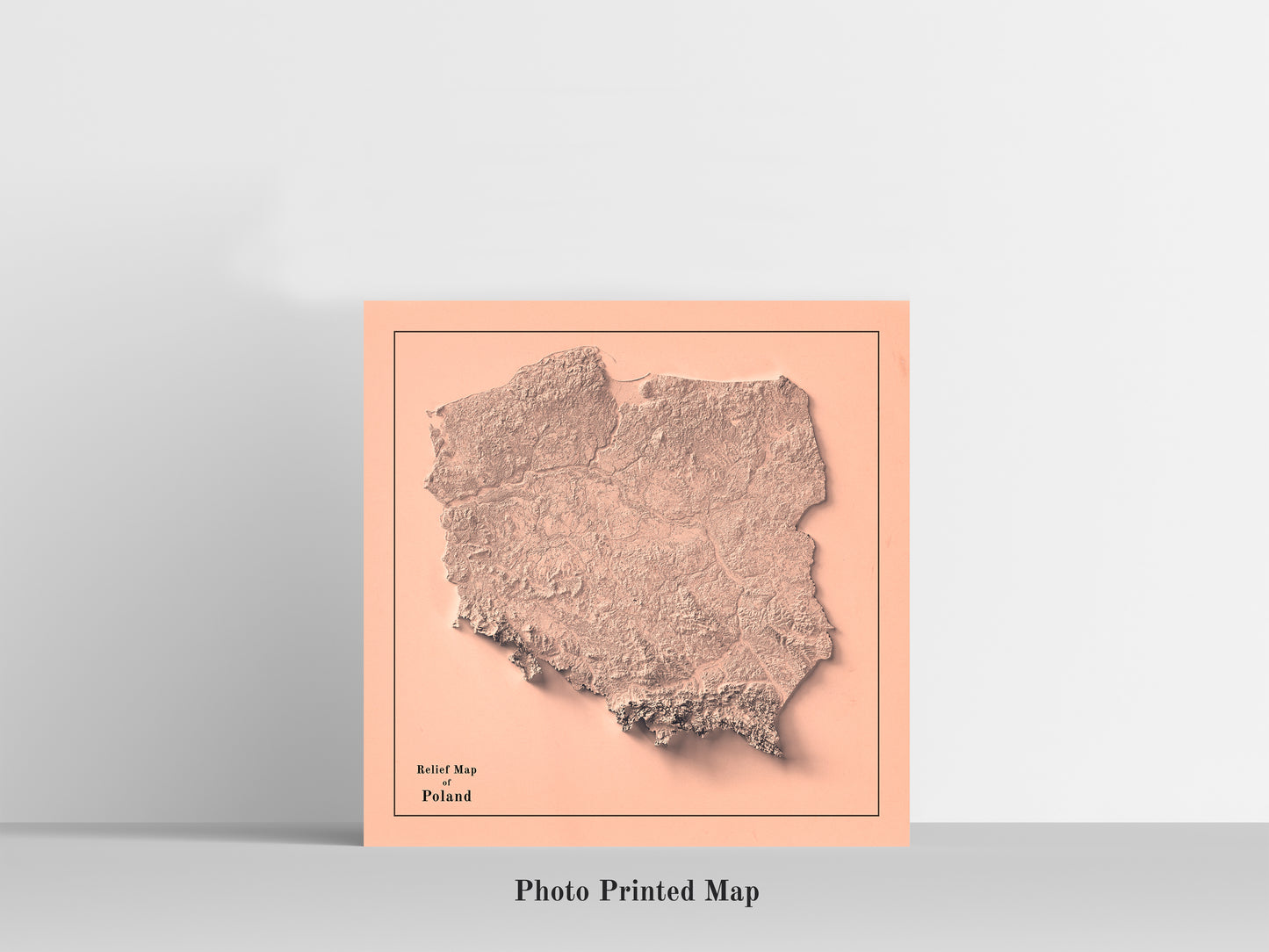 Poland Shaded relief map print, highlighting topography. Ideal for home decor and geography lovers