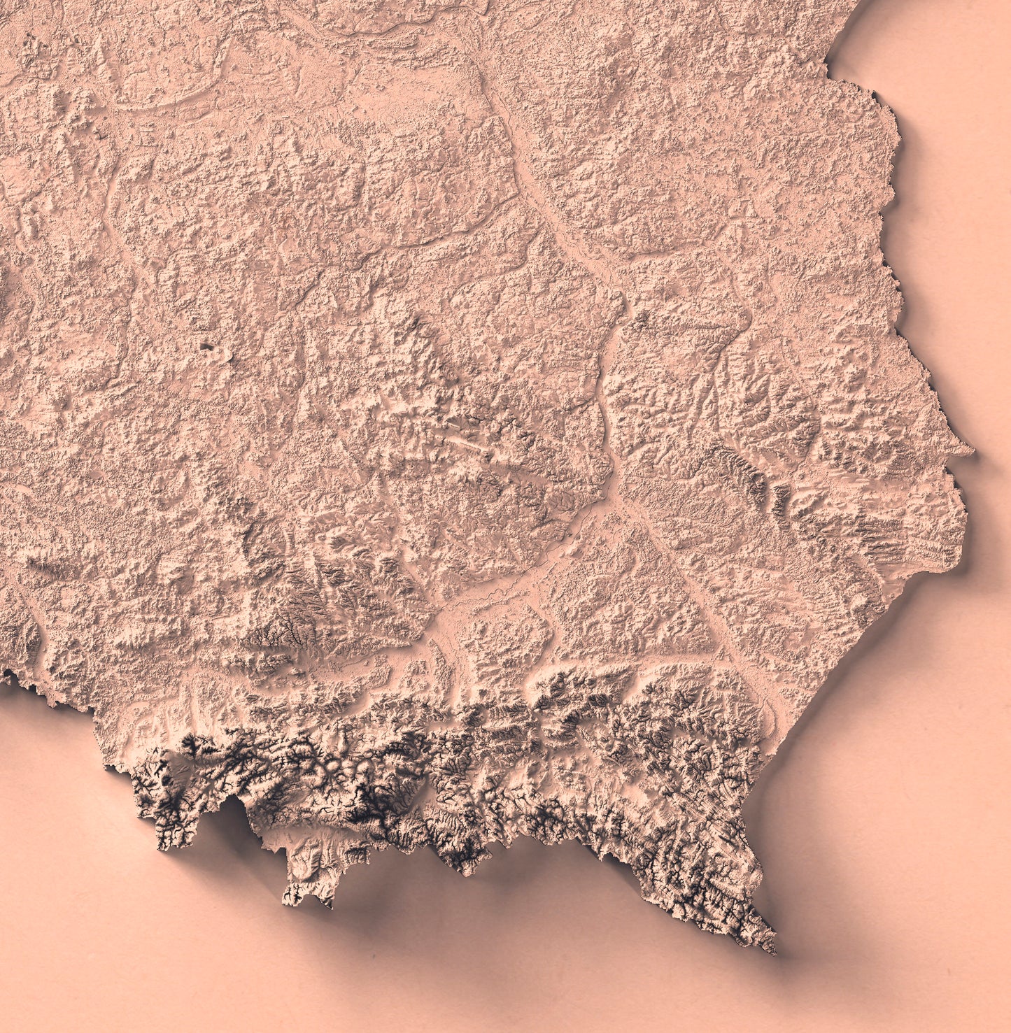 Detailed close-up of a vintage Poland relief map, showcasing textured topography and geographic contours