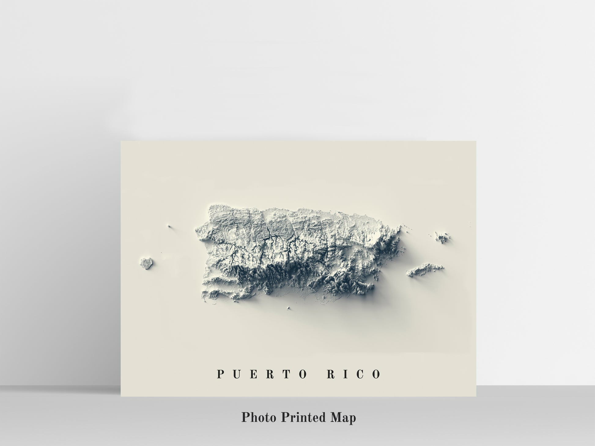 Puerto Rico Shaded relief map print, highlighting topography. Ideal for home decor and geography lovers