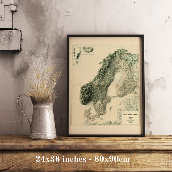 Image showing a vintage relief map of Scandinavia