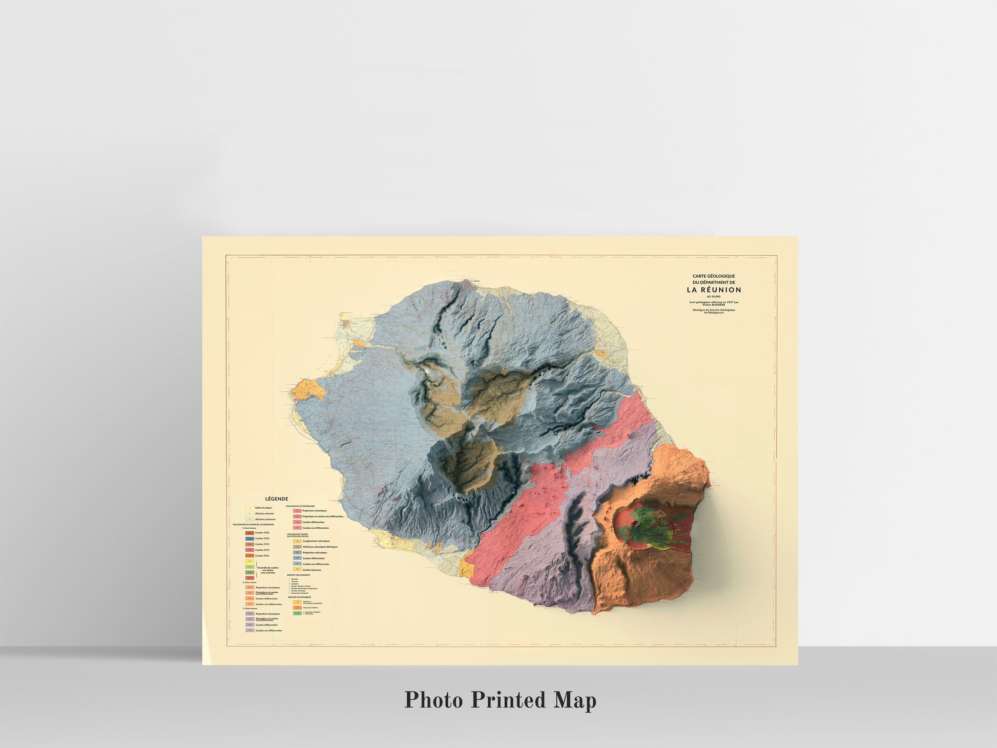 Reunion (France) Shaded relief map print, highlighting topography. Ideal for home decor and geography lovers