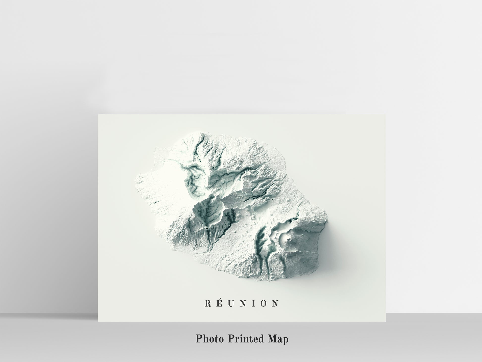 Reunion (France) Shaded relief map print, highlighting topography. Ideal for home decor and geography lovers