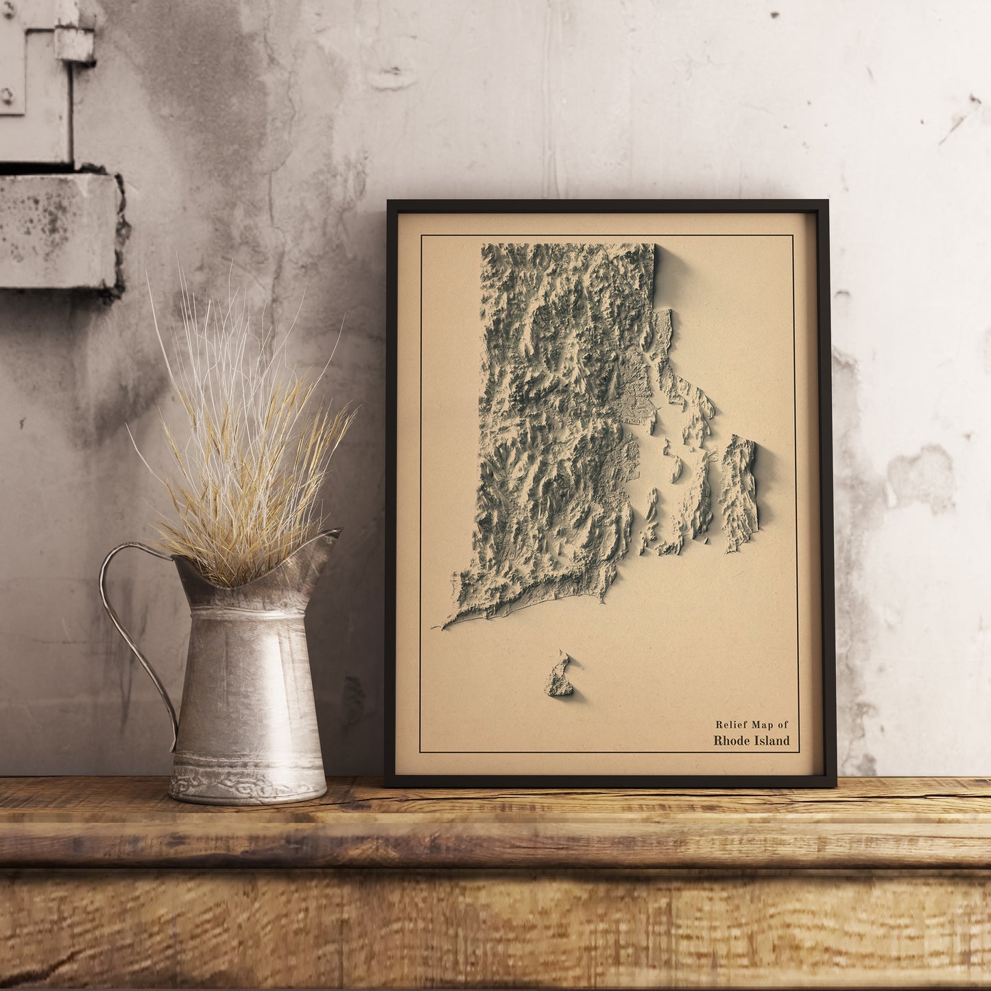 vintage shaded relief map of Rhode Island