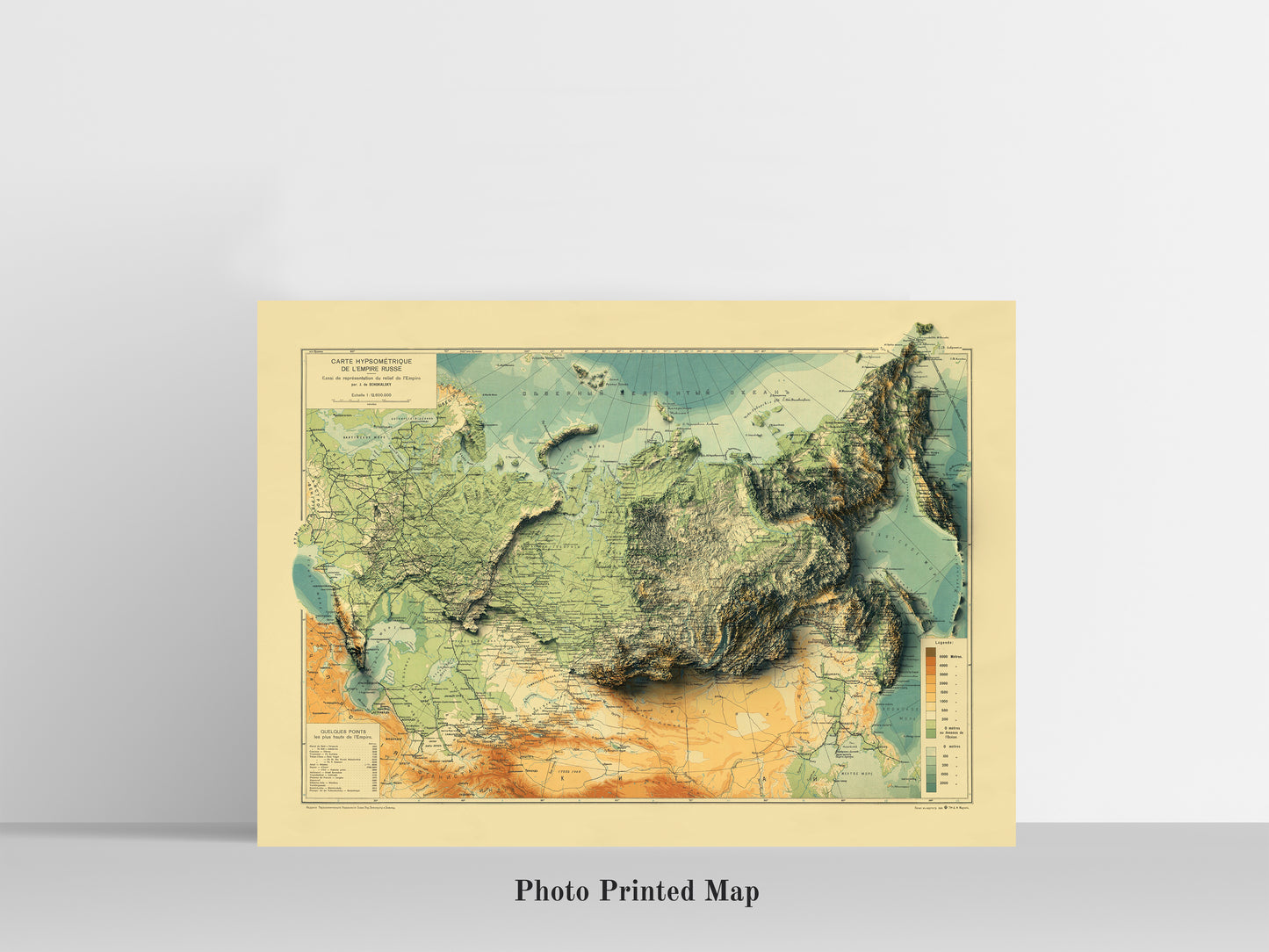 Russia Shaded relief map print, highlighting topography. Ideal for home decor and geography lovers