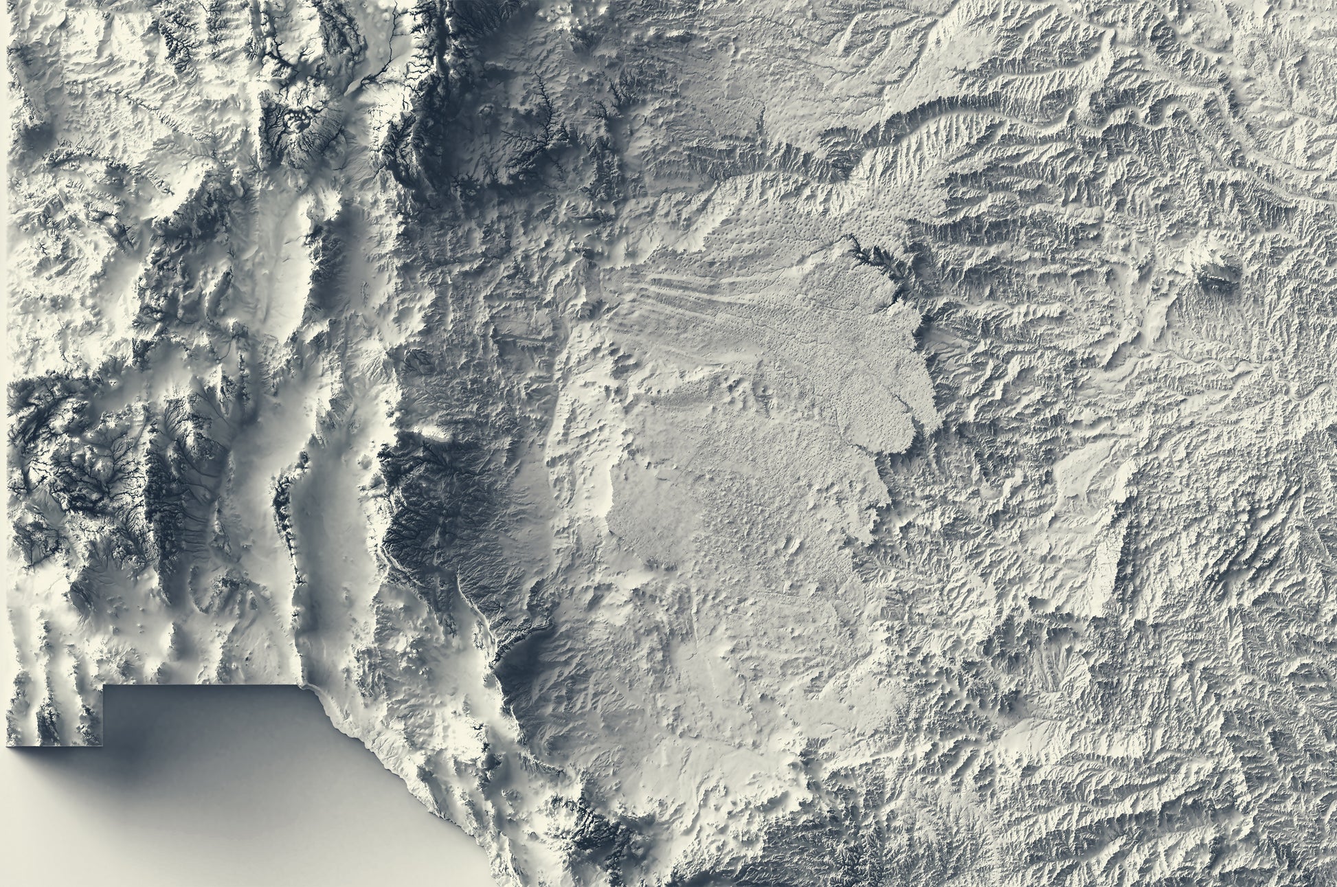 Detailed close-up of a South Central (USA) relief map, showcasing textured topography and geographic contours