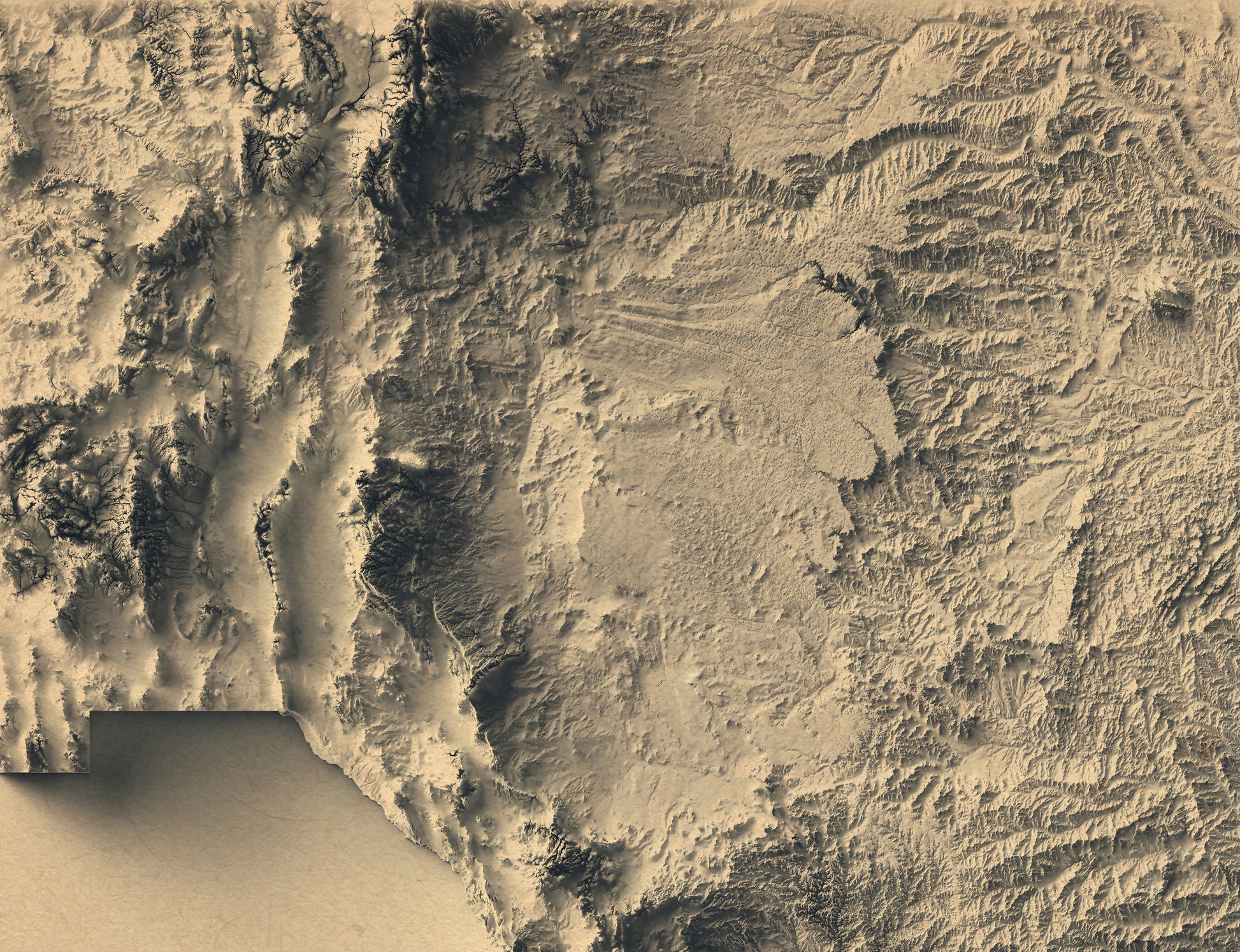Detailed close-up of a vintage South Central (USA) relief map, showcasing textured topography and geographic contours