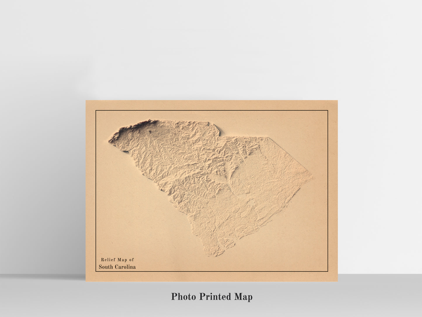 South Carolina (USA) Shaded relief map print, highlighting topography. Ideal for home decor and geography lovers