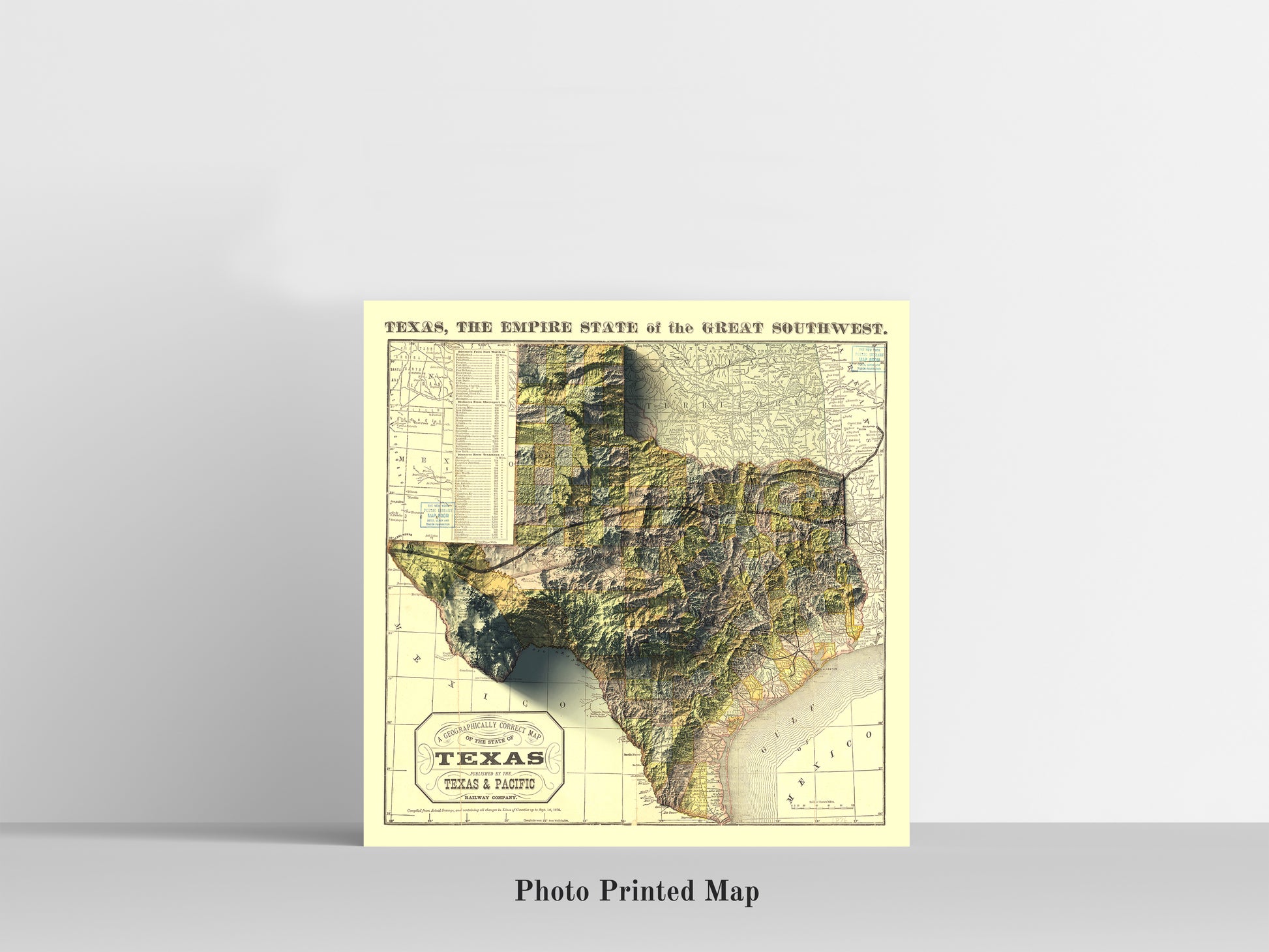 Texas (USA) Shaded relief map print, highlighting topography. Ideal for home decor and geography lovers