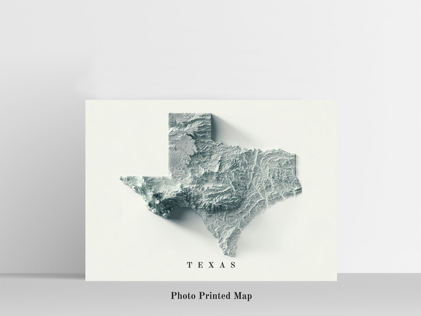 Texas (USA) Shaded relief map print, highlighting topography. Ideal for home decor and geography lovers