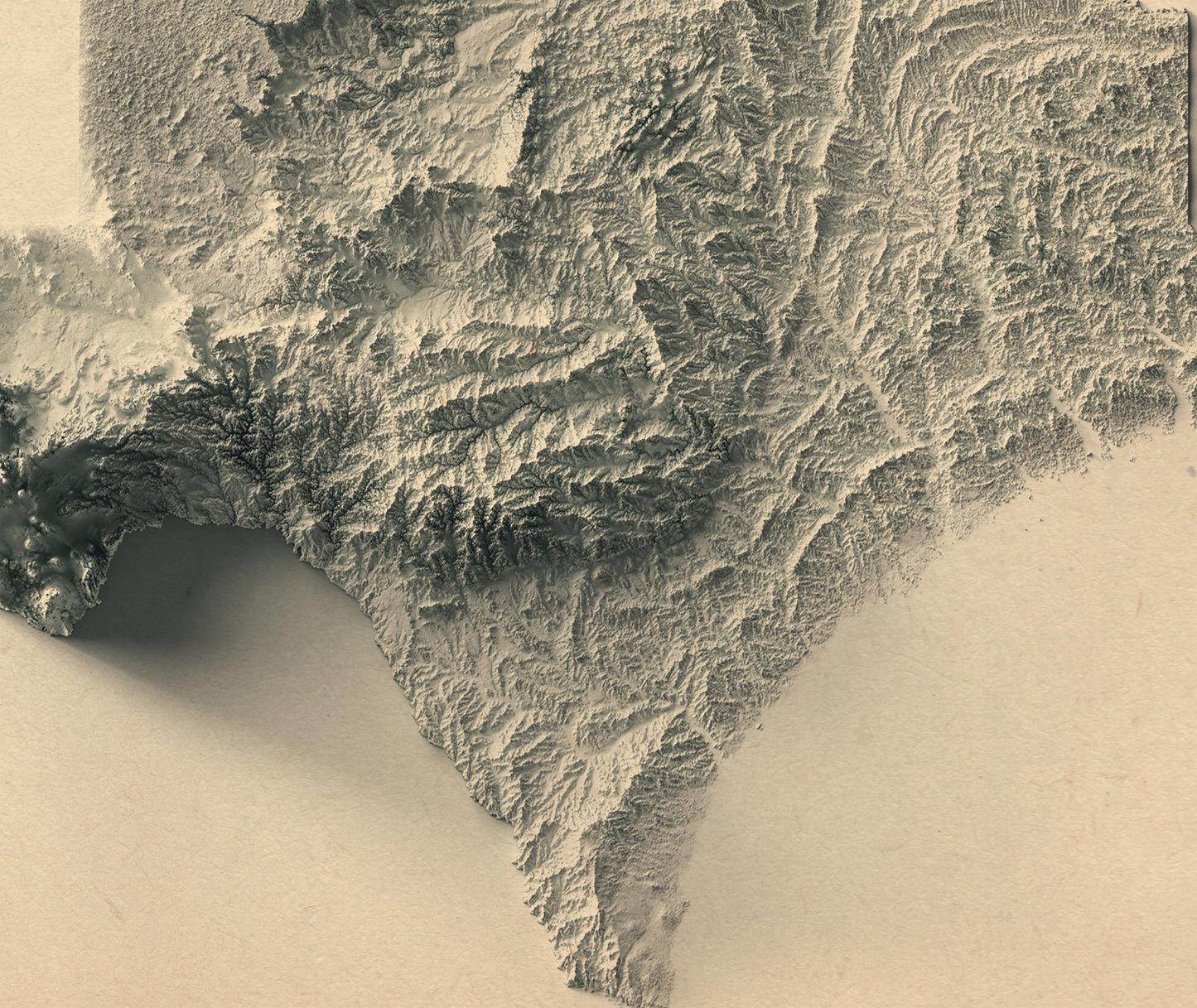 shaded vintage relief map of Texas