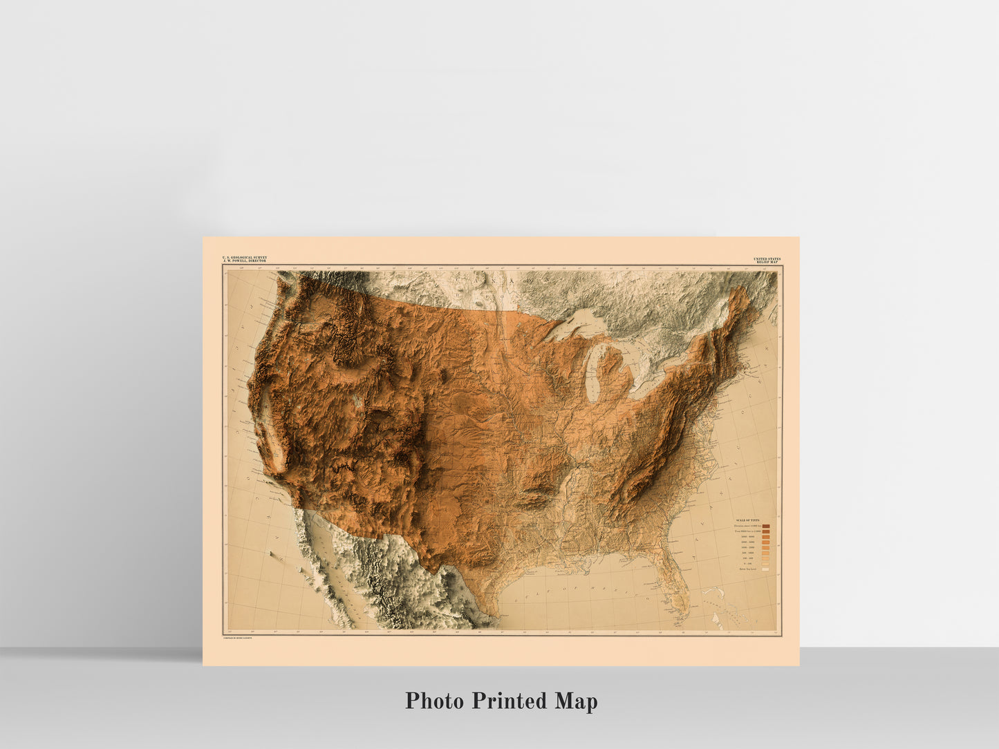 United States (USA) Shaded relief map print, highlighting topography. Ideal for home decor and geography lovers