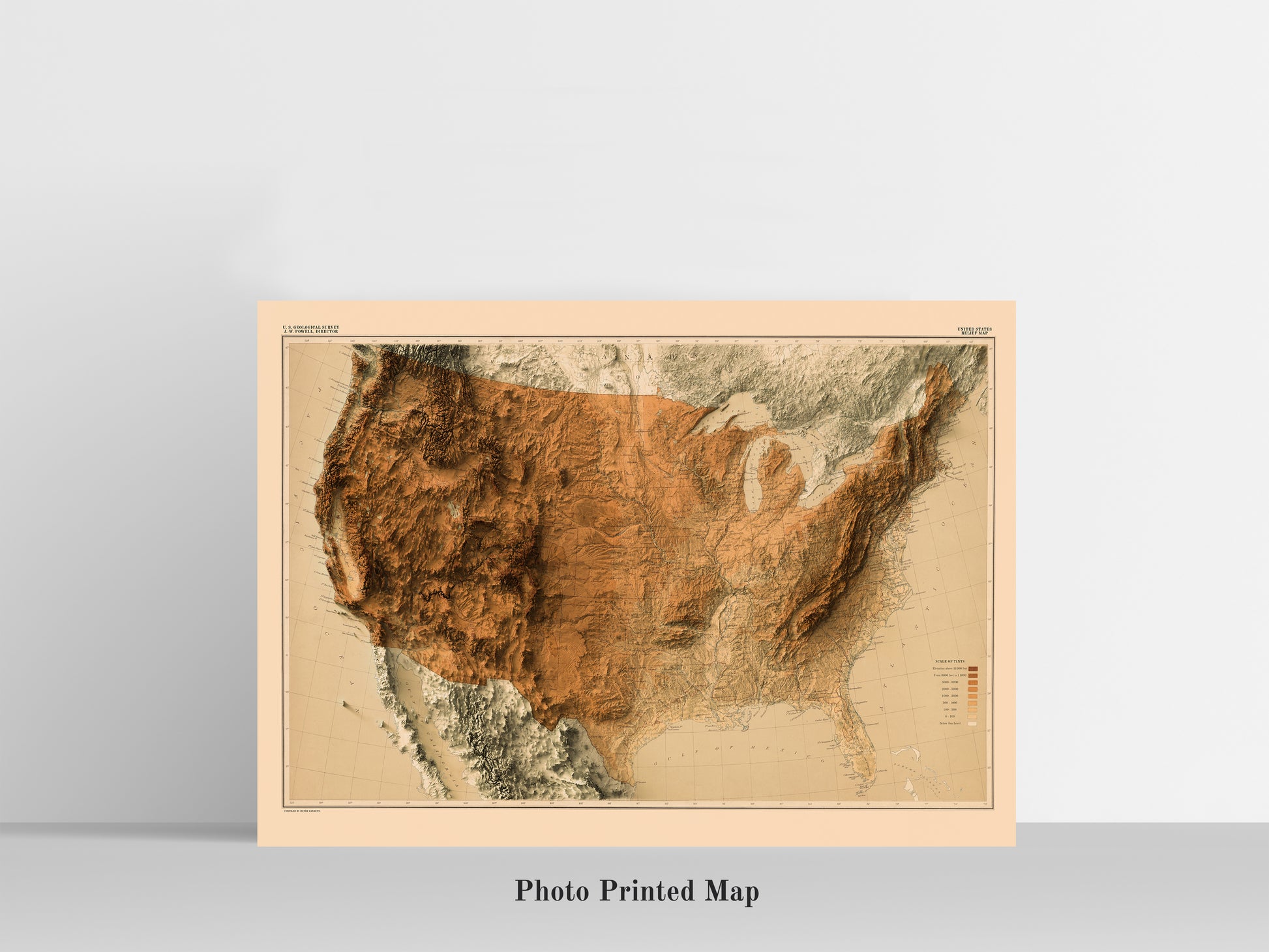 United States (USA) Shaded relief map print, highlighting topography. Ideal for home decor and geography lovers