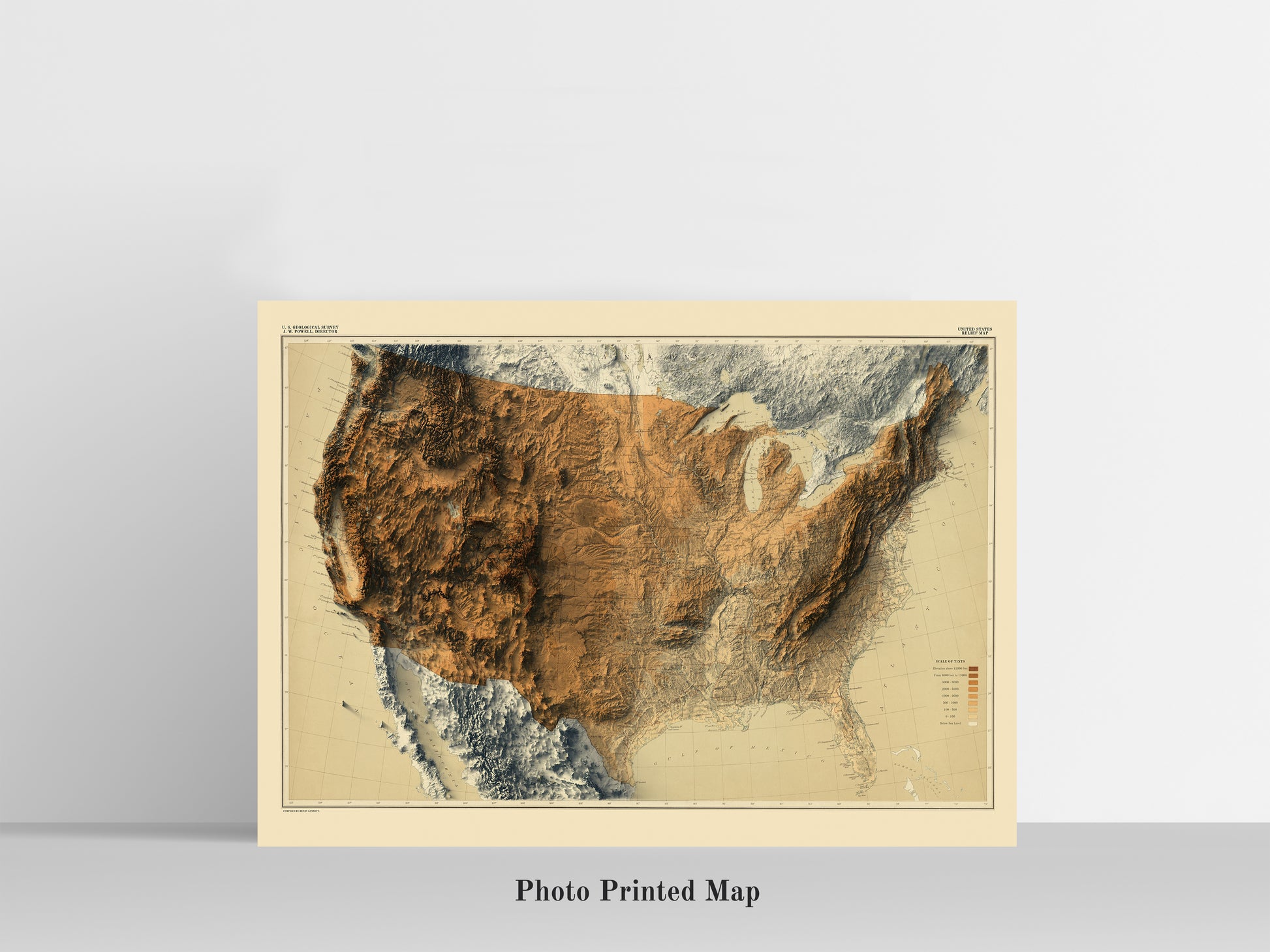 United States (USA) Shaded relief map print, highlighting topography. Ideal for home decor and geography lovers