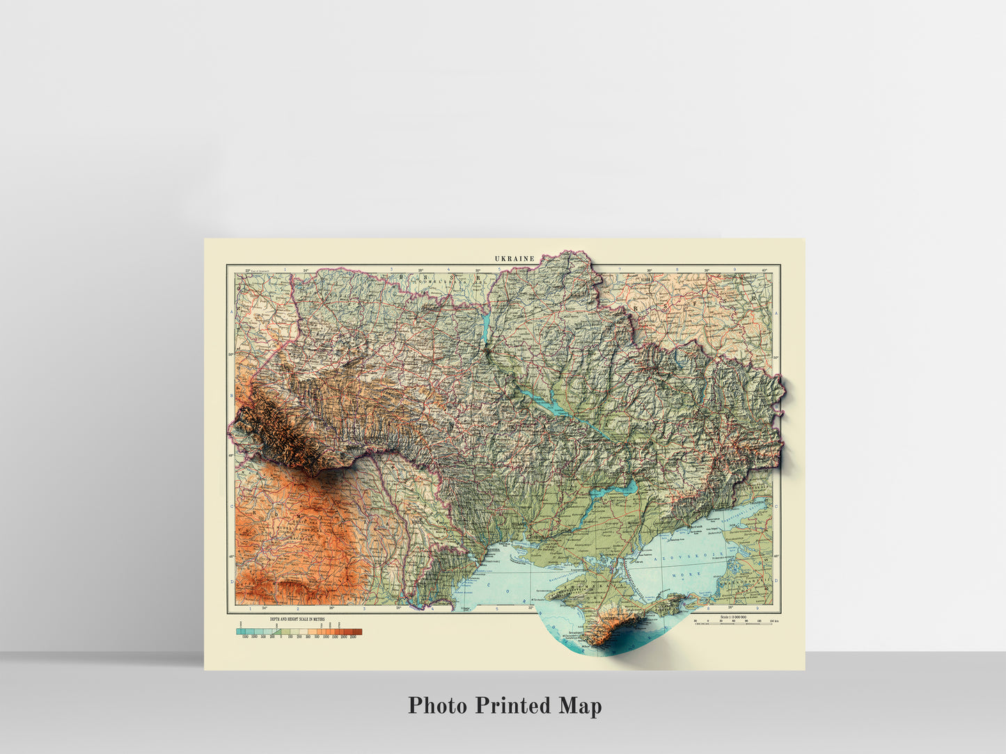 Ukraine Shaded relief map print, highlighting topography. Ideal for home decor and geography lovers