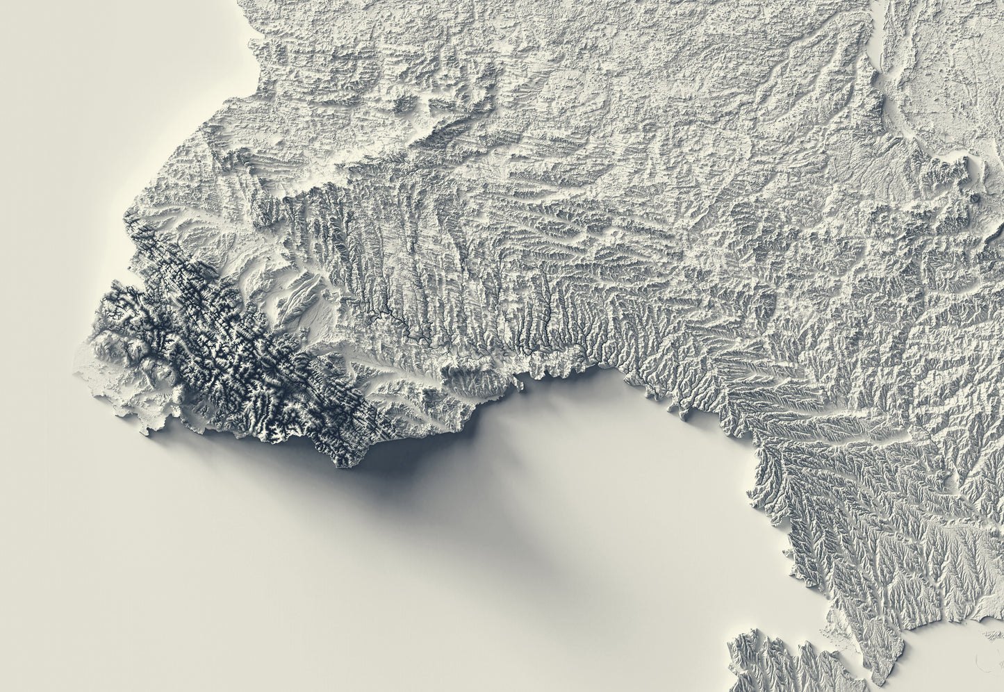 Detailed close-up of a Ukraine relief map, showcasing textured topography and geographic contours