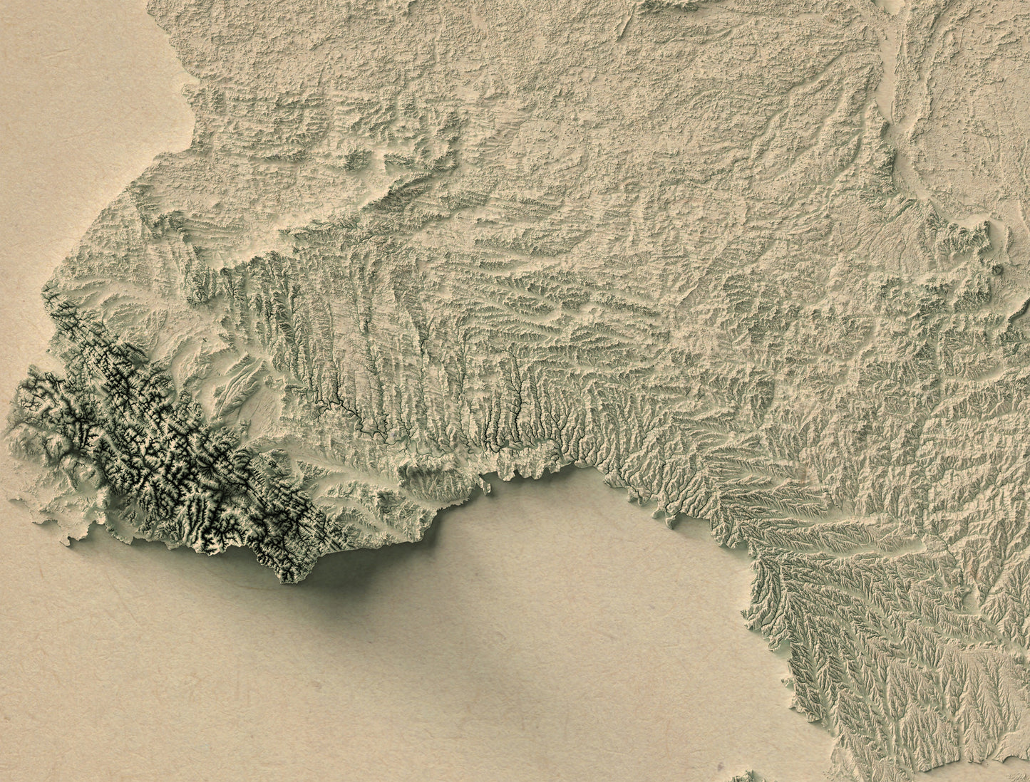 Detailed close-up of a vintage Ukraine relief map, showcasing textured topography and geographic contours