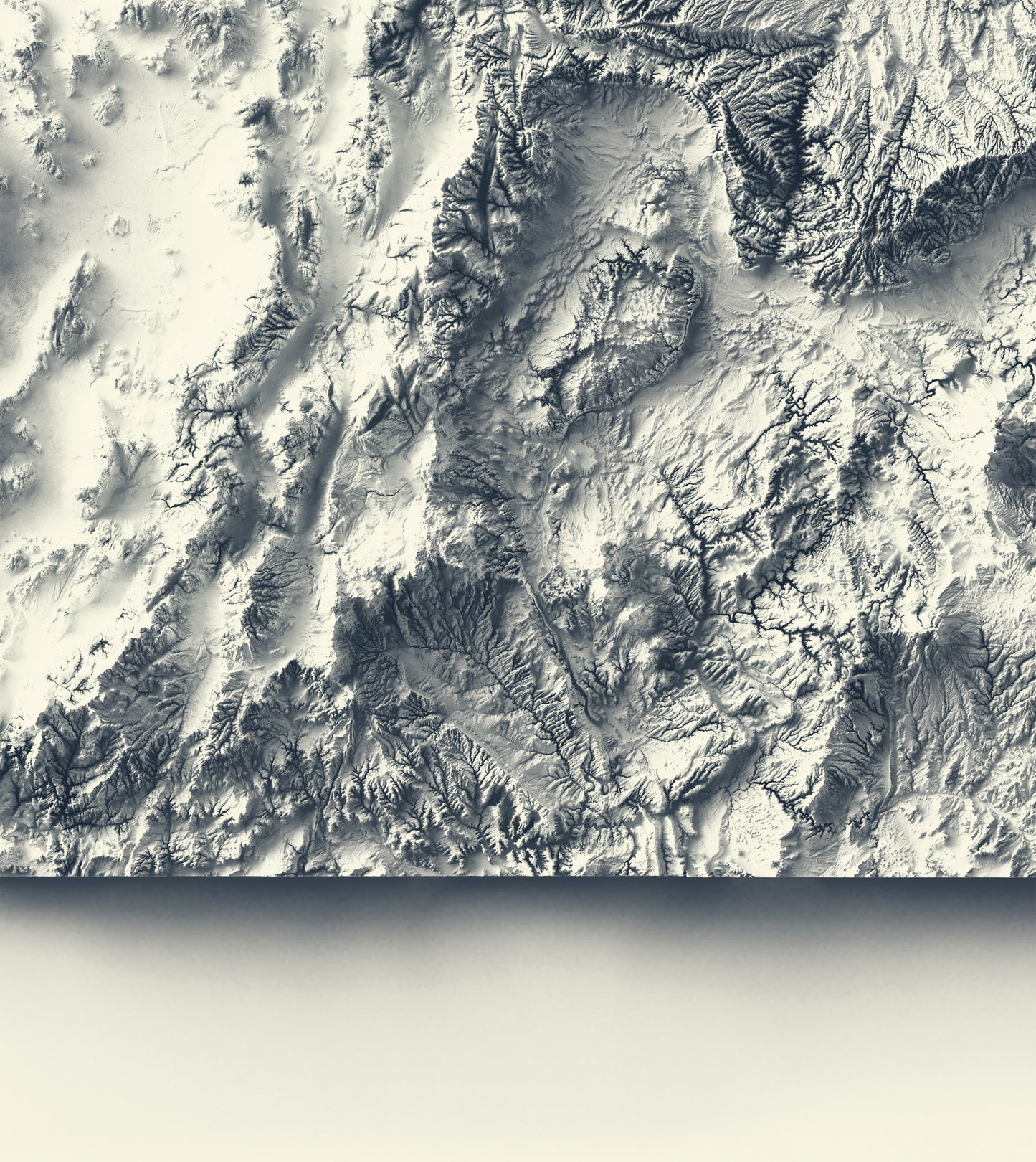 Detailed close-up of a Utah (USA) relief map, showcasing textured topography and geographic contours