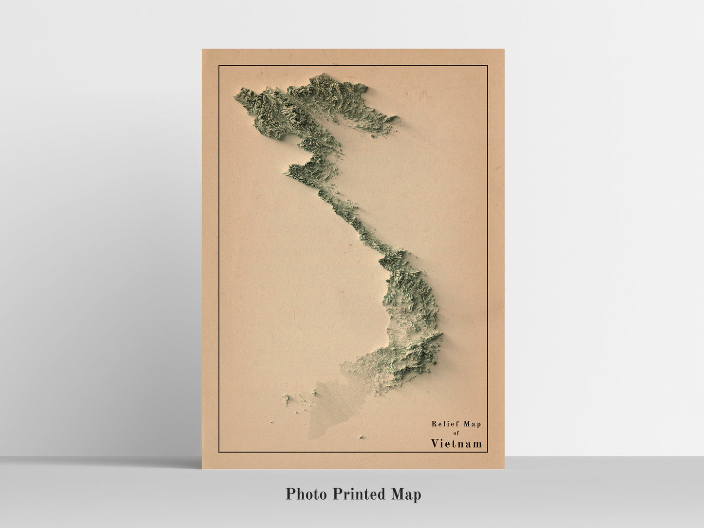 Vietnam Shaded relief map print, highlighting topography. Ideal for home decor and geography lovers