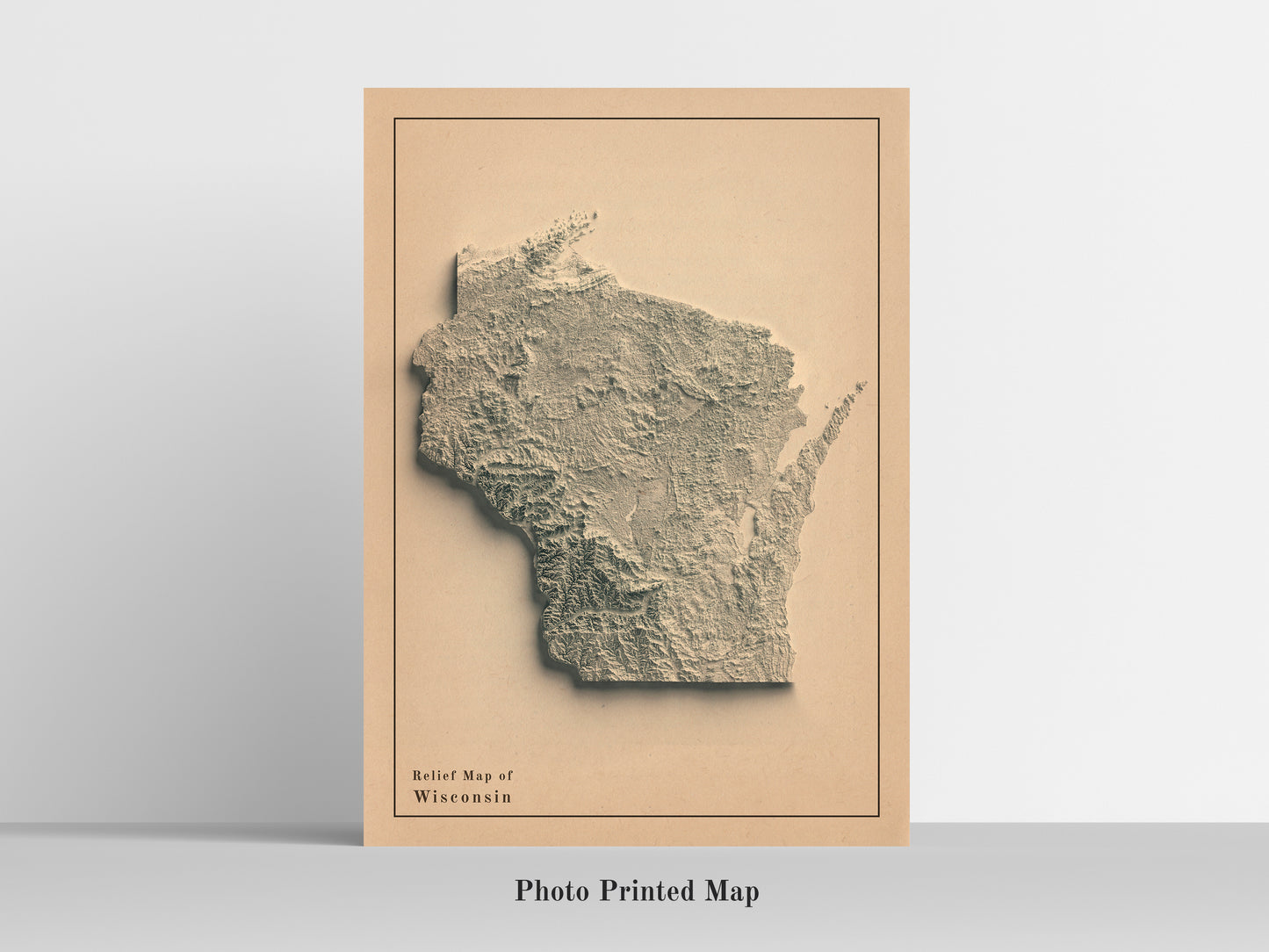 Wyoming (USA) Shaded relief map print, highlighting topography. Ideal for home decor and geography lovers