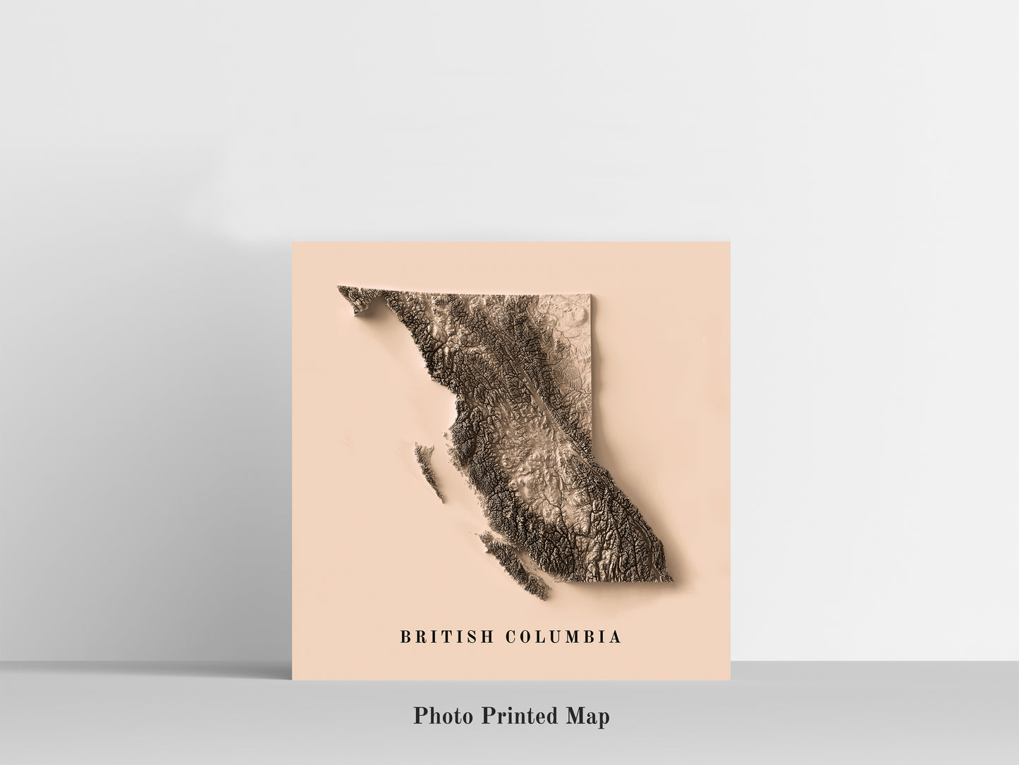 British Columbia (Canada) Shaded relief map print, highlighting topography. Ideal for home decor and geography lovers