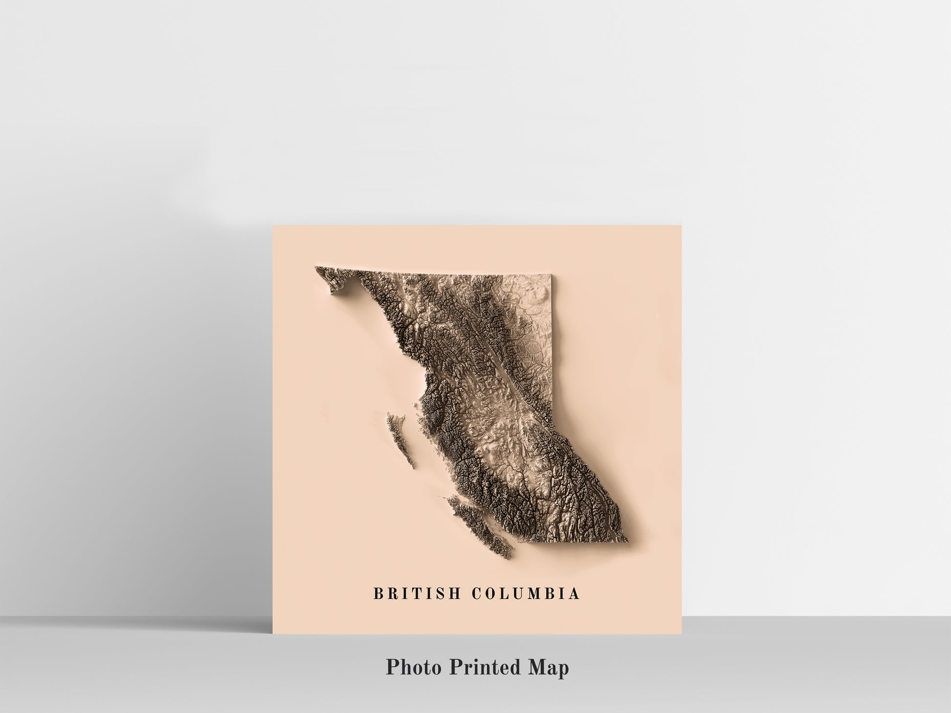 British Columbia (Canada) Shaded relief map print, highlighting topography. Ideal for home decor and geography lovers