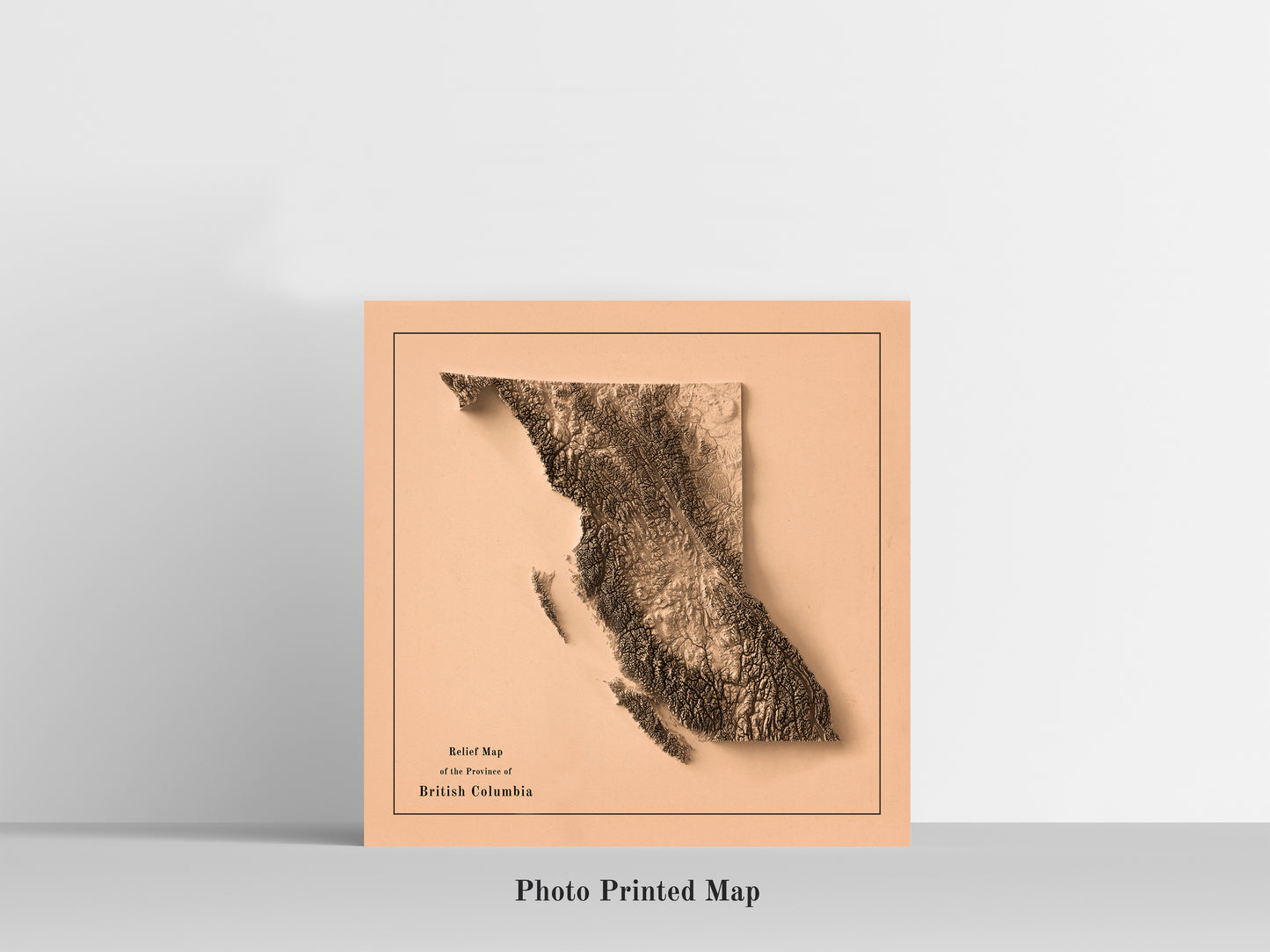 British Columbia (Canada) Shaded relief map print, highlighting topography. Ideal for home decor and geography lovers