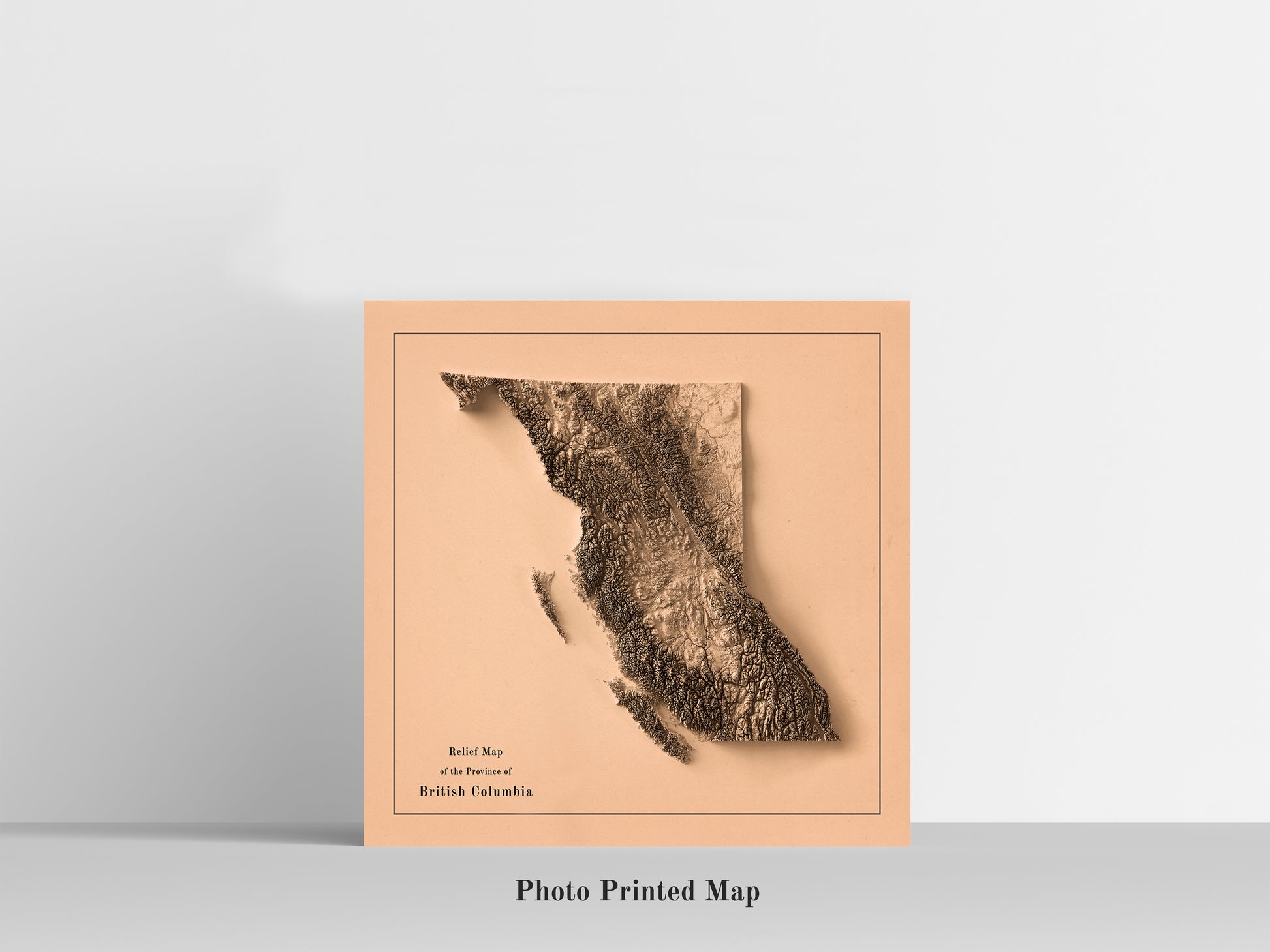 British Columbia (Canada) Shaded relief map print, highlighting topography. Ideal for home decor and geography lovers