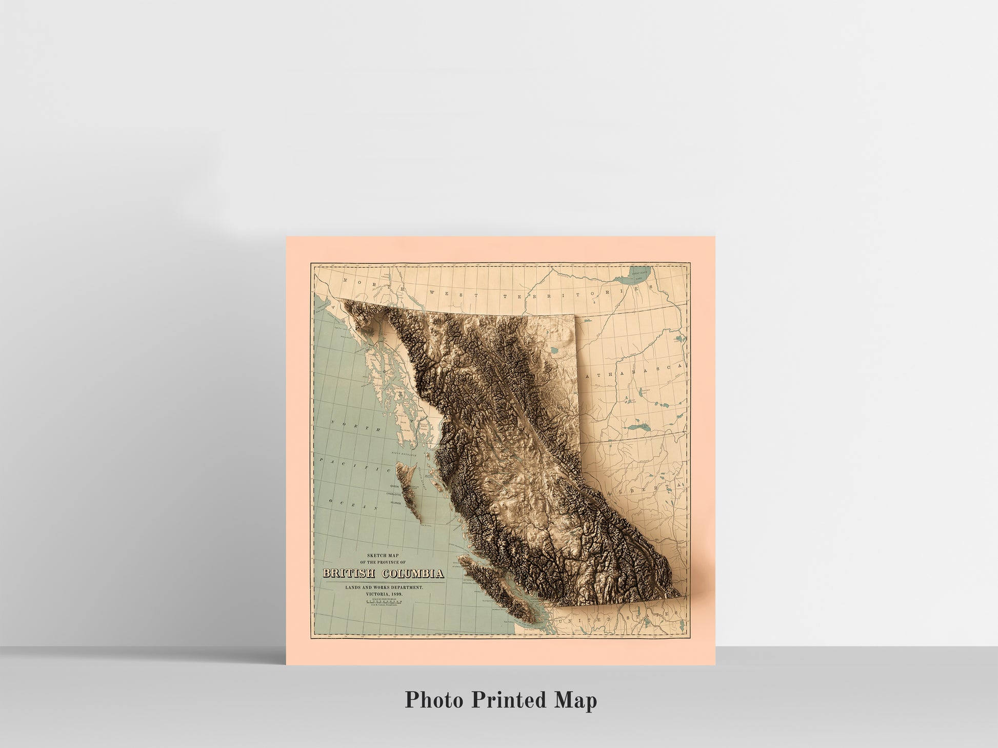 British Columbia (Canada) Shaded relief map print, highlighting topography. Ideal for home decor and geography lovers