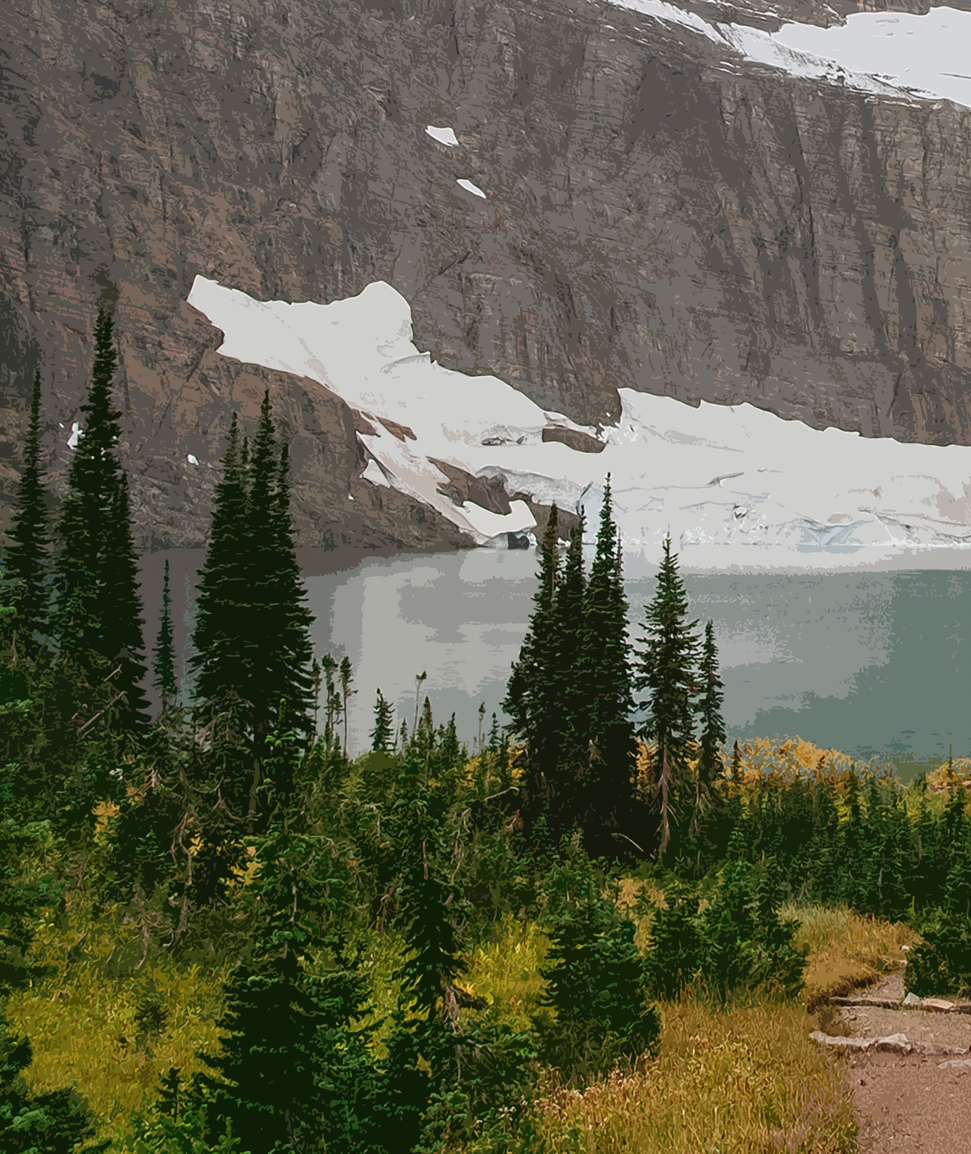 Detailed close-up of a vintage artistic Glacier National Park (Utah) travel poster