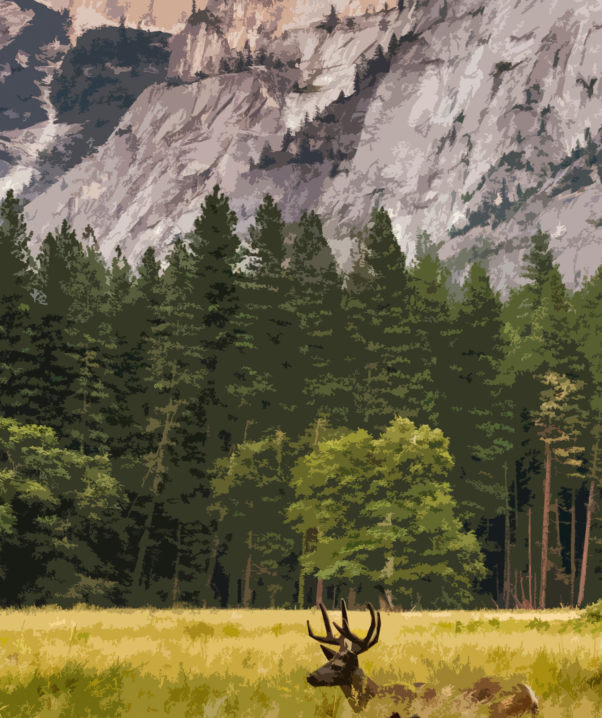 Detailed close-up of a vintage artistic Half Dome, Yosemite National Park, California, travel poster