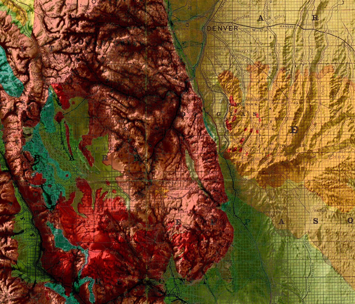 Detailed close-up of a Colorado (USA) relief map, showcasing textured topography and geographic contours