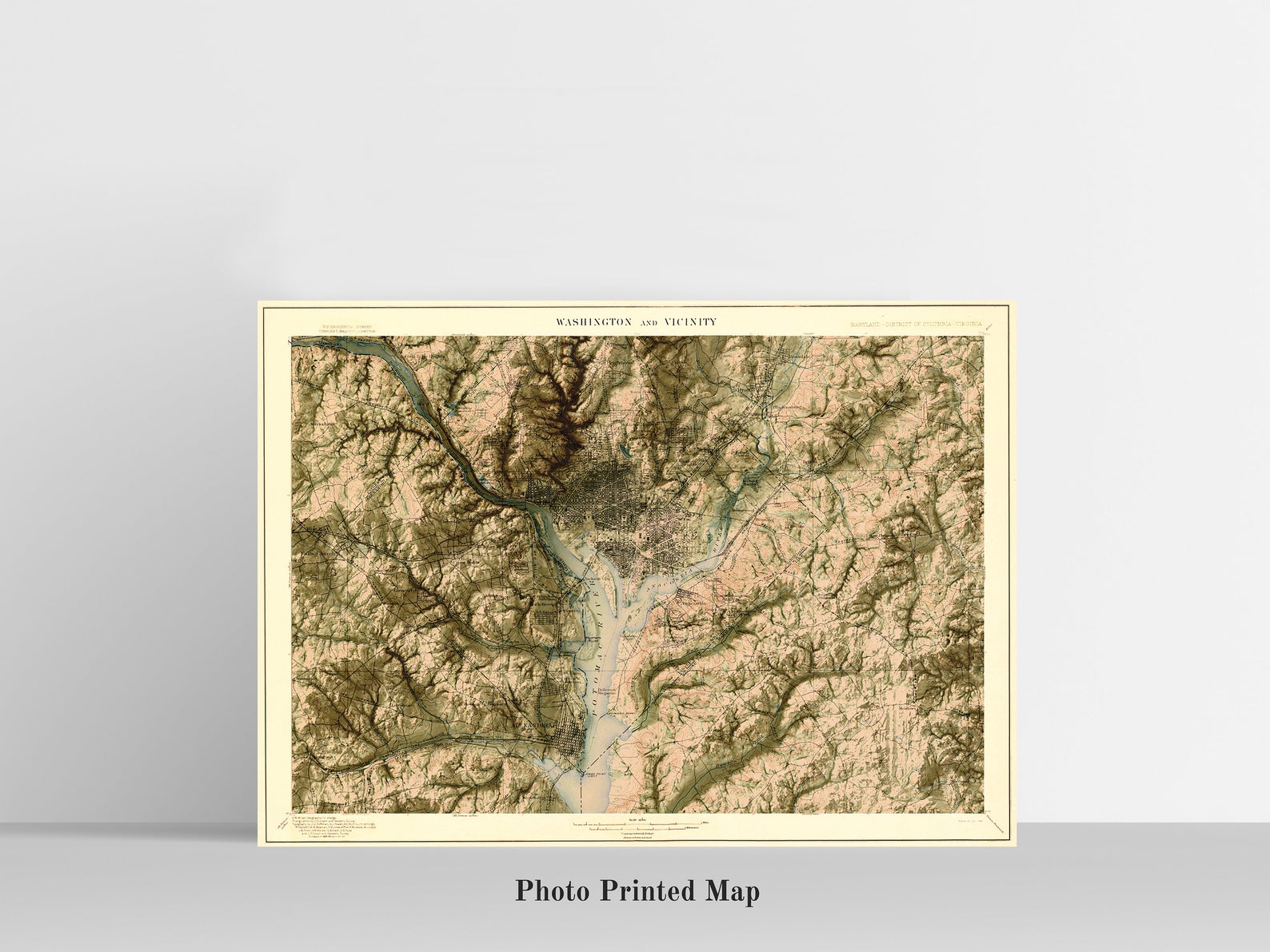 Washington DC (USA) Shaded relief map print, highlighting topography. Ideal for home decor and geography lovers