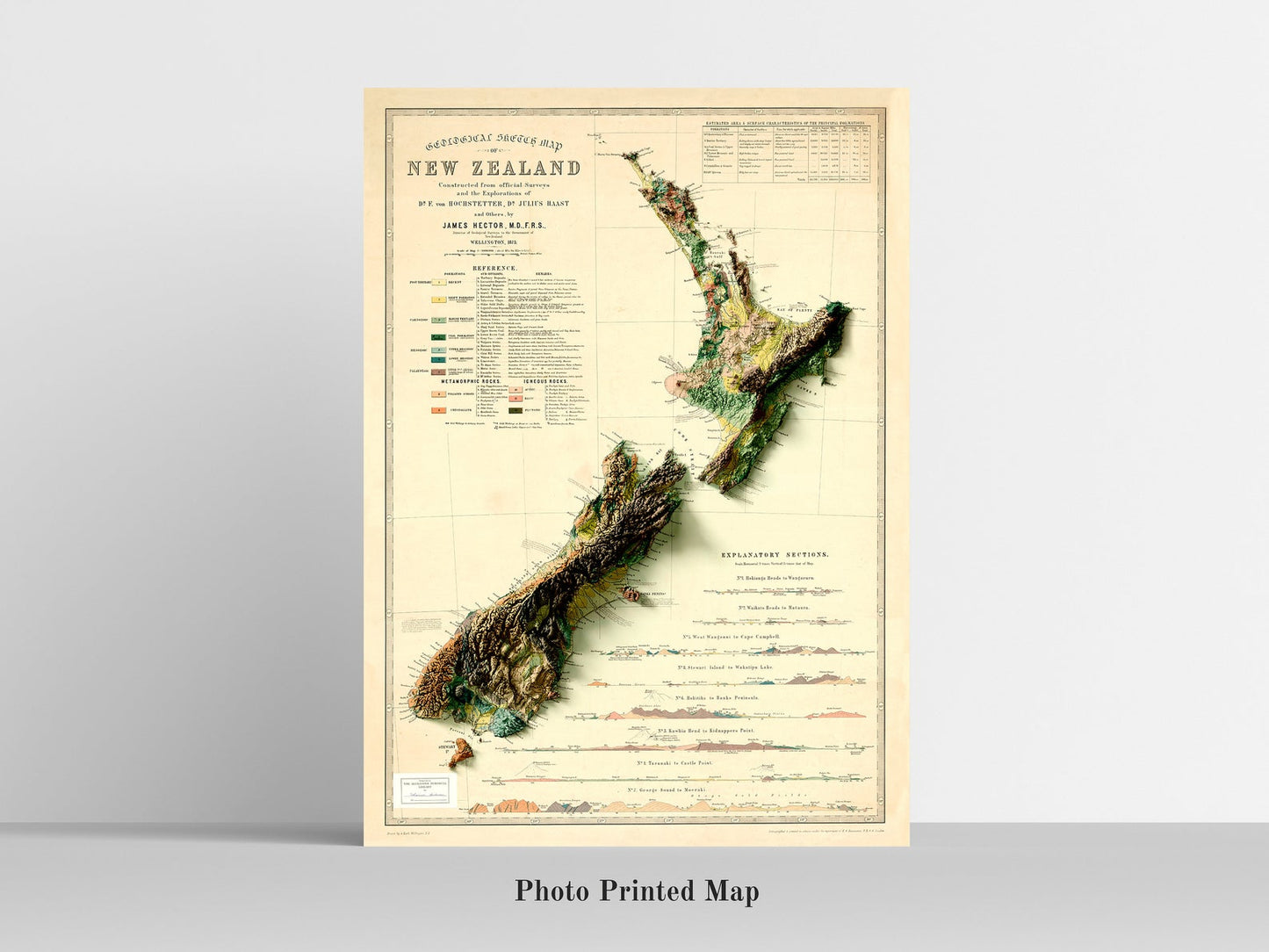New Zealand State Shaded relief map print, highlighting topography. Ideal for home decor and geography lovers