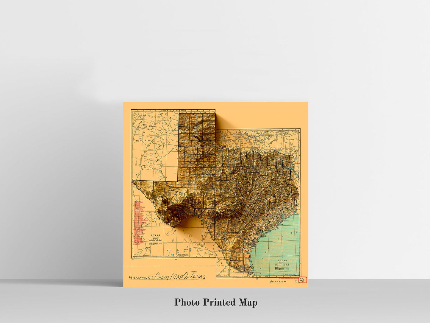 Texas (USA) Shaded relief map print, highlighting topography. Ideal for home decor and geography lovers