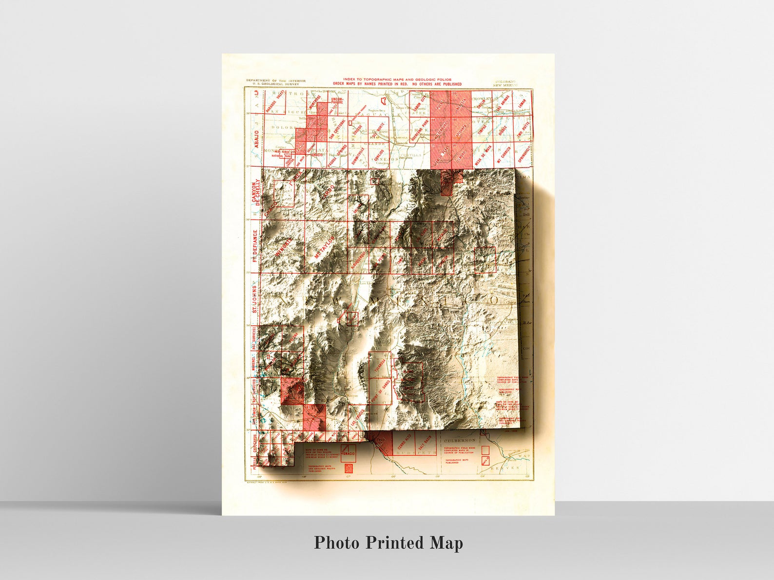 New Mexico (USA) Shaded relief map print, highlighting topography. Ideal for home decor and geography lovers